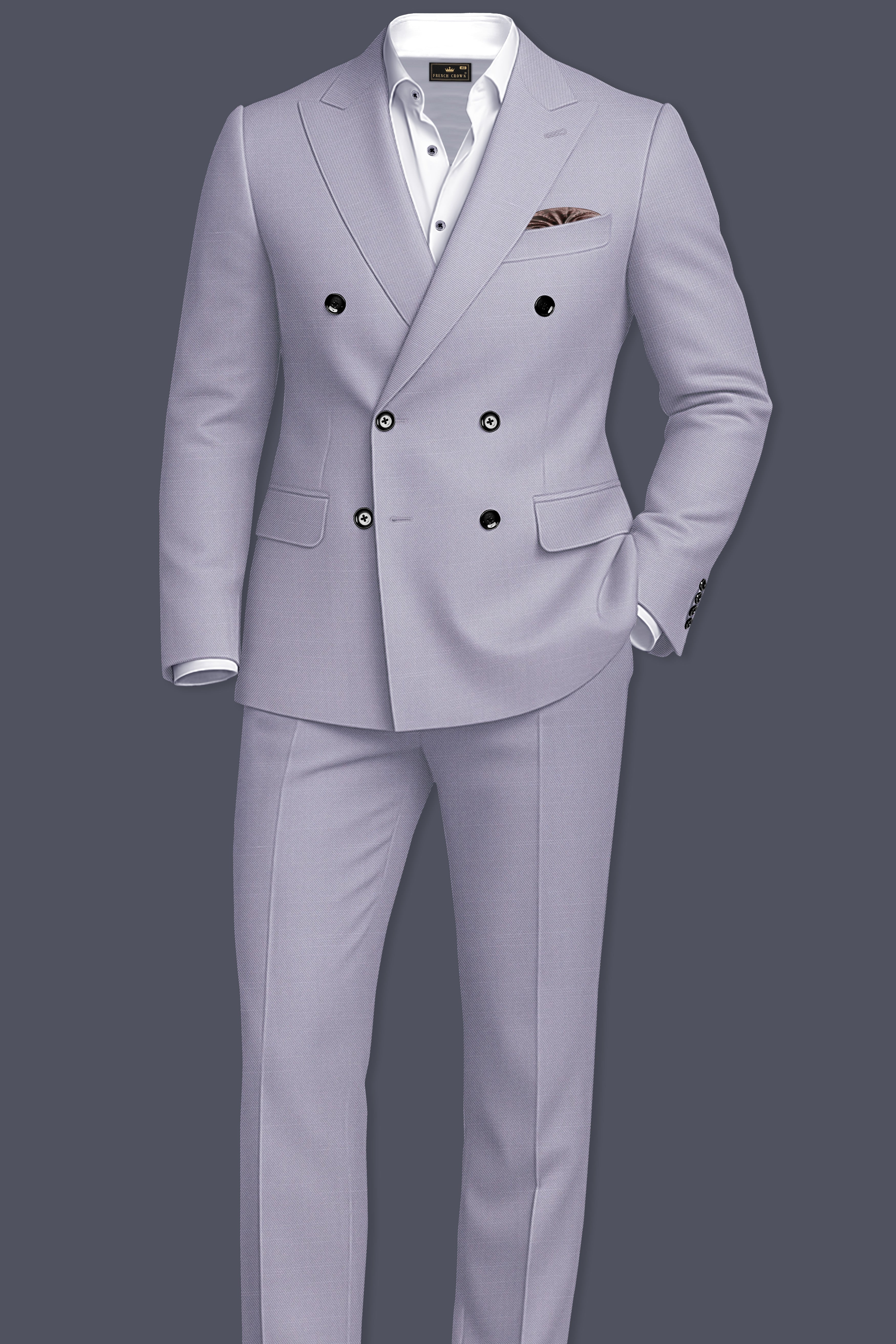 Mistivell-Mountain Mist Gray Wool Rich Double Breasted Stretchable traveler Blazer