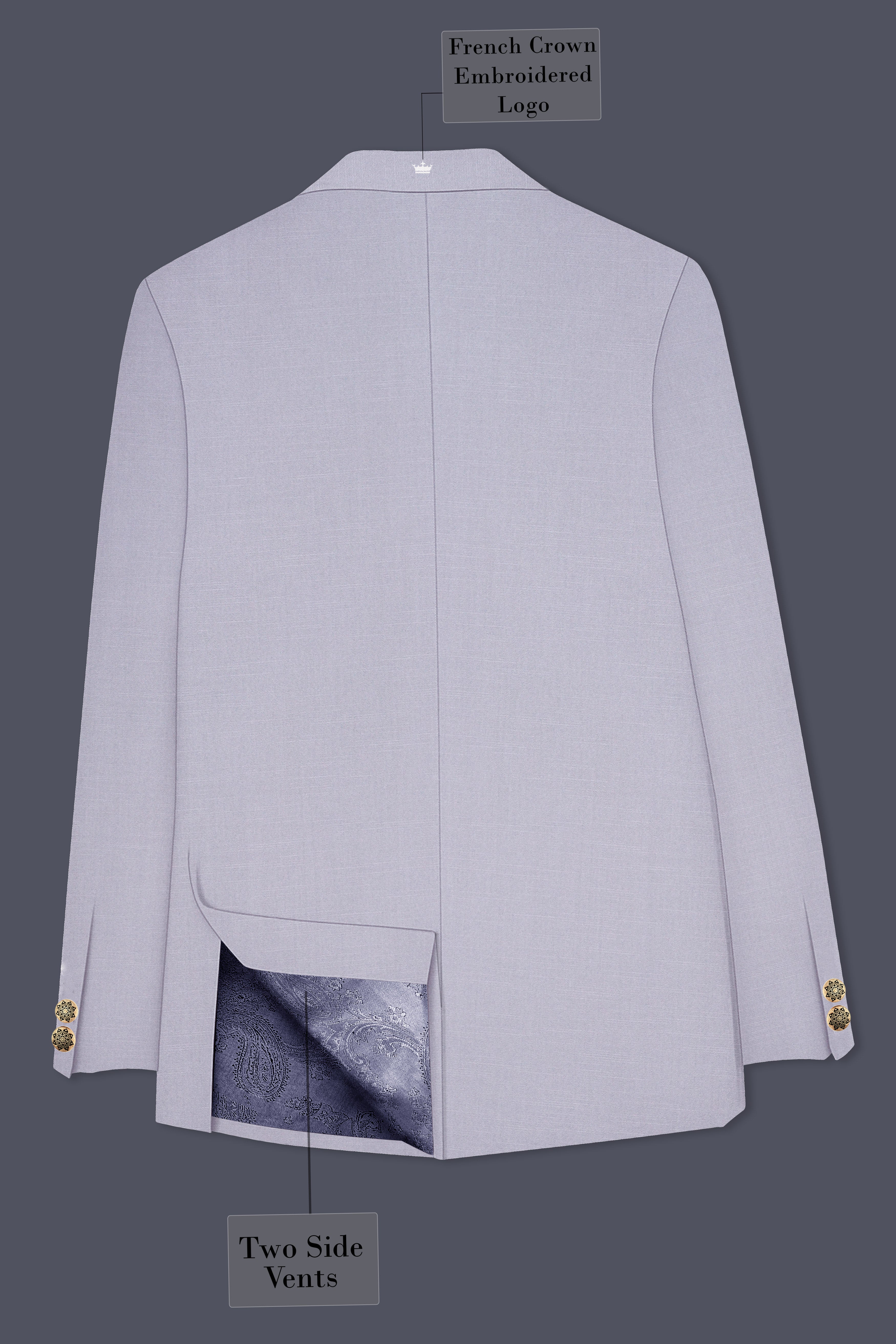 Mistivell-Mountain Mist Gray Wool Rich Cross Placket Bandhgala Stretchable traveler Blazer