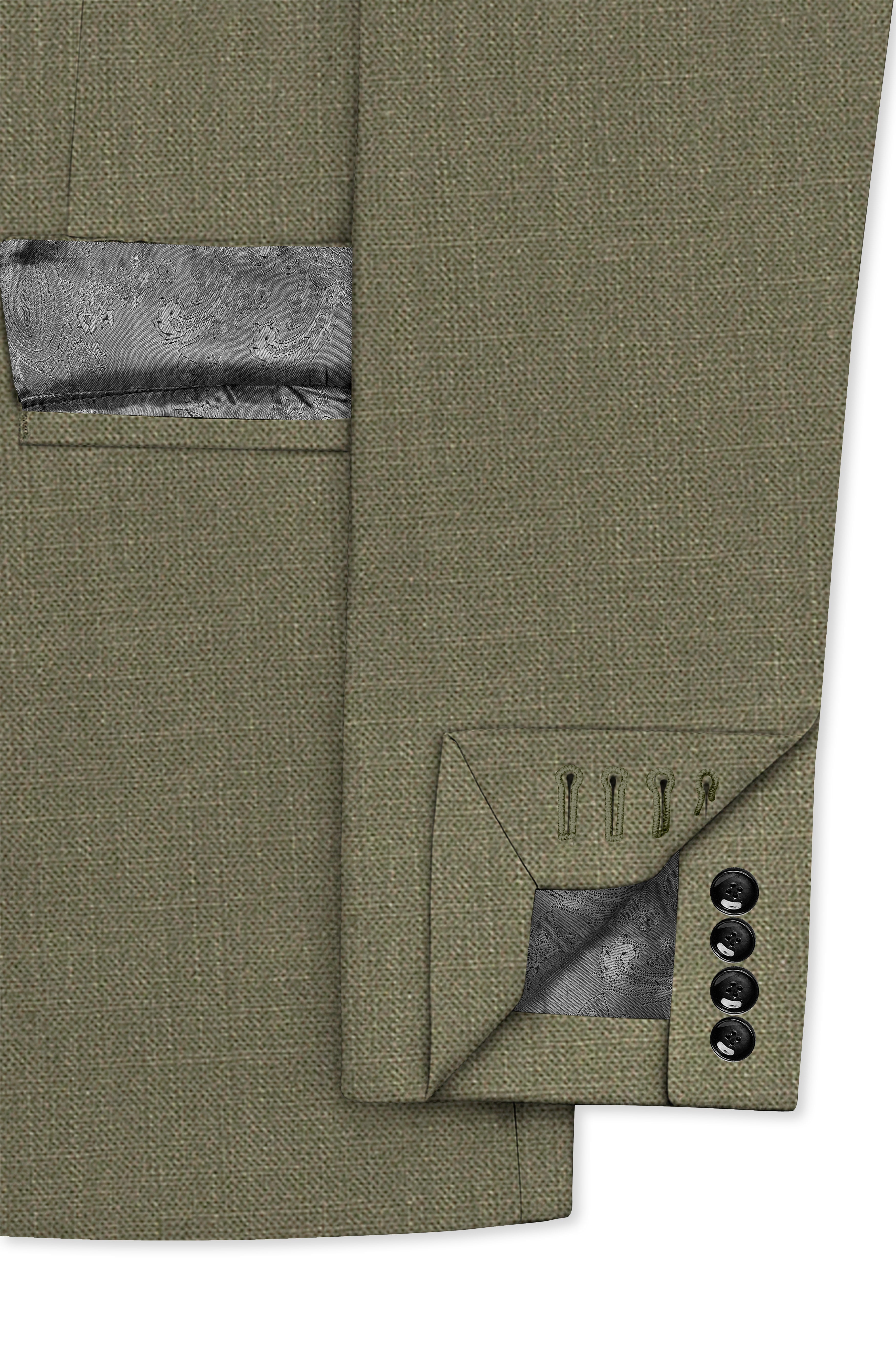 Zyren-Finch Green Luxurious Linen Single Breasted Stretchable traveler Blazer