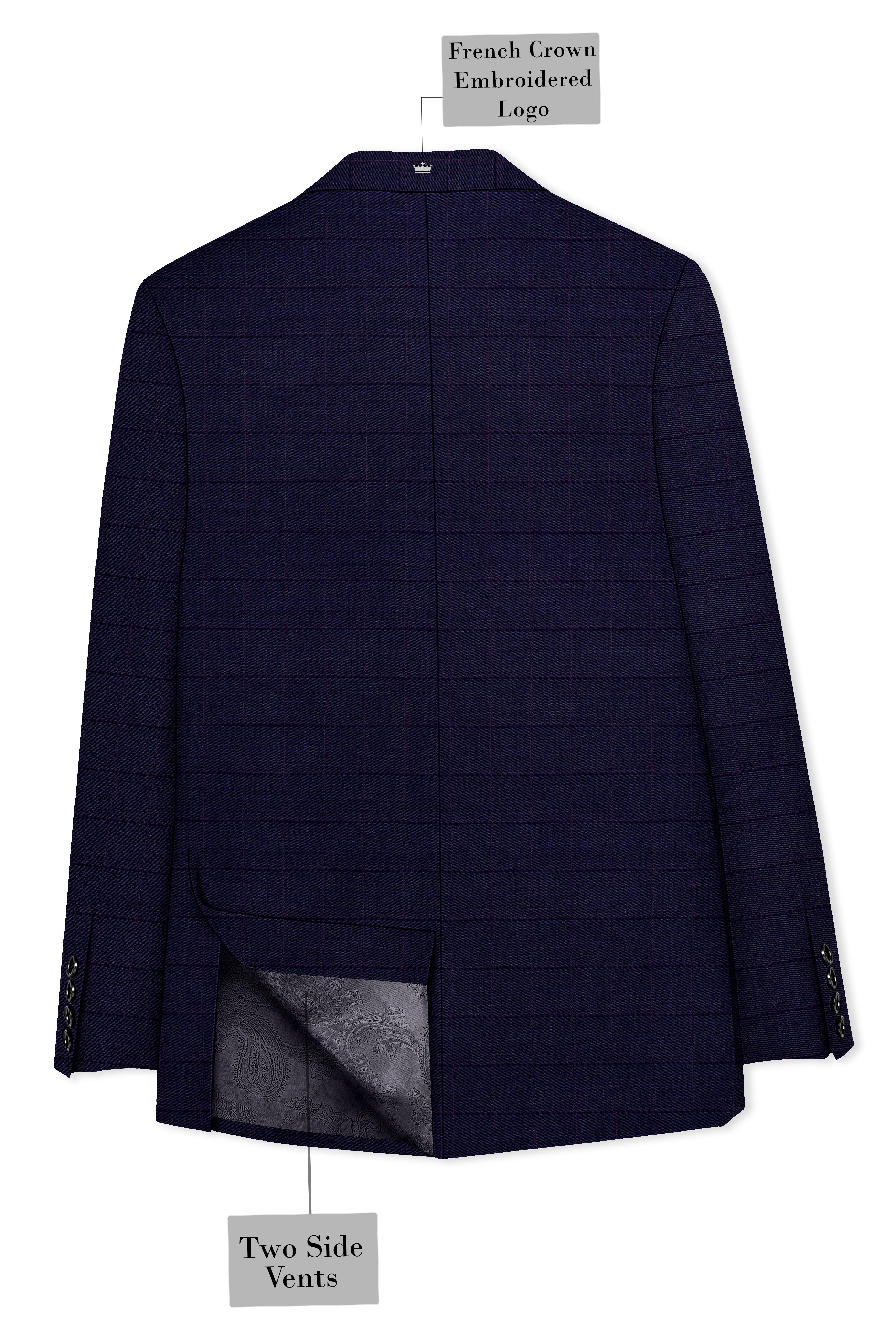 Azurane-Ebony Blue Windowpane Wool Rich Single Breasted Blazer