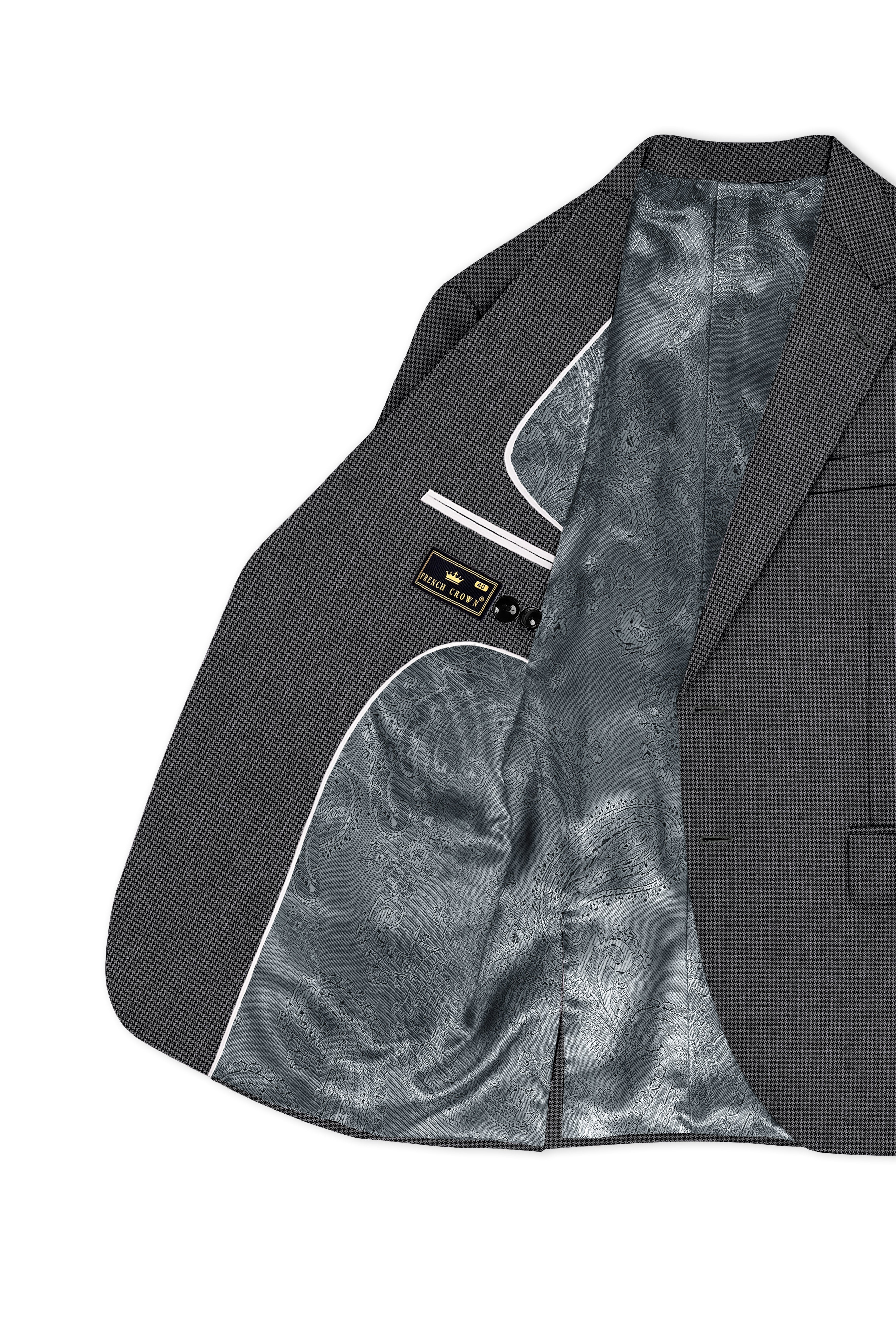Cinerro-Tuatara Gray Wool Rich houndstooth Textured Single Breasted Blazer