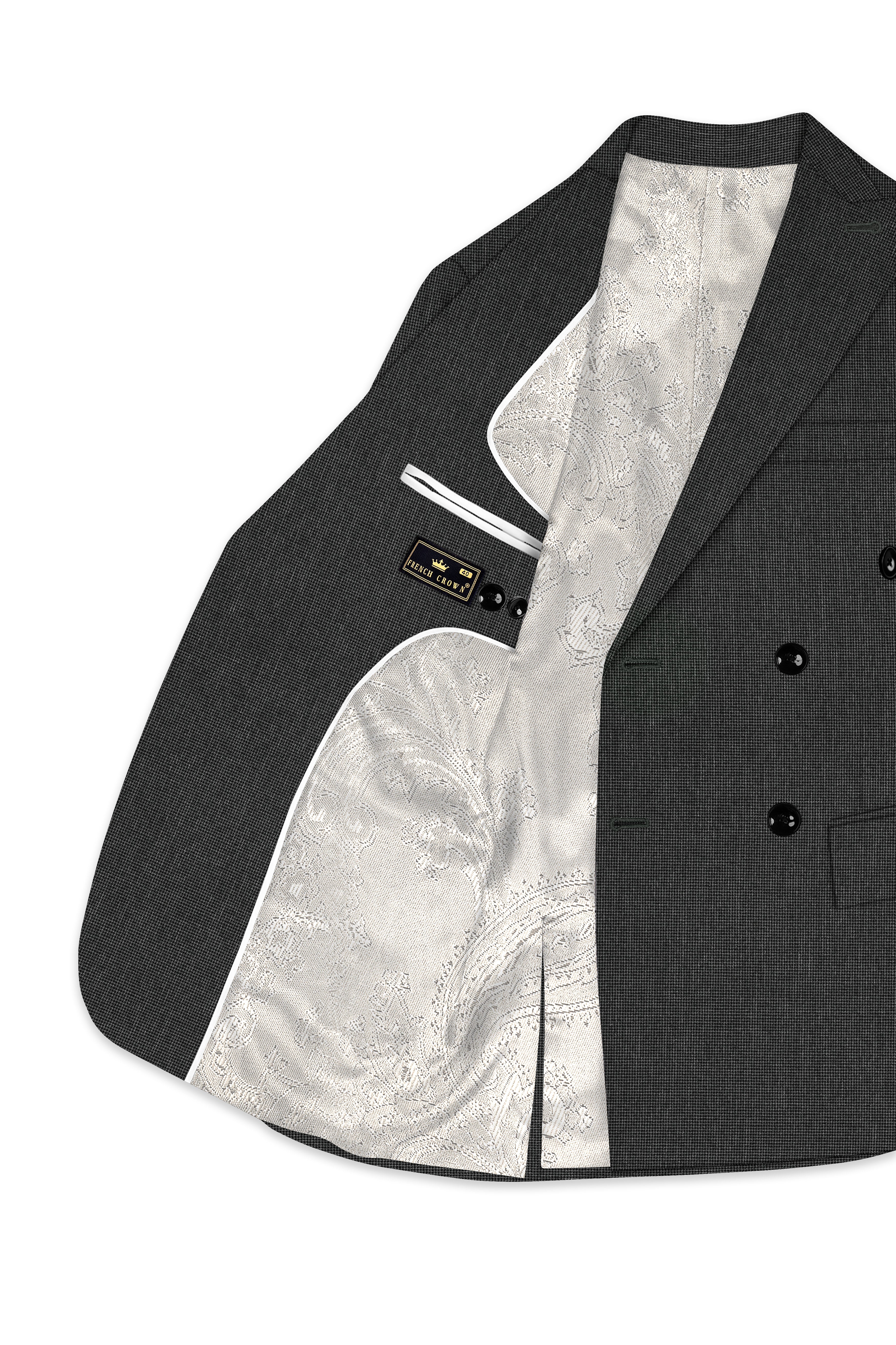 Cinerro-Mine Shaft Gray Houndstooth Wool Rich Textured Double Breasted Blazer