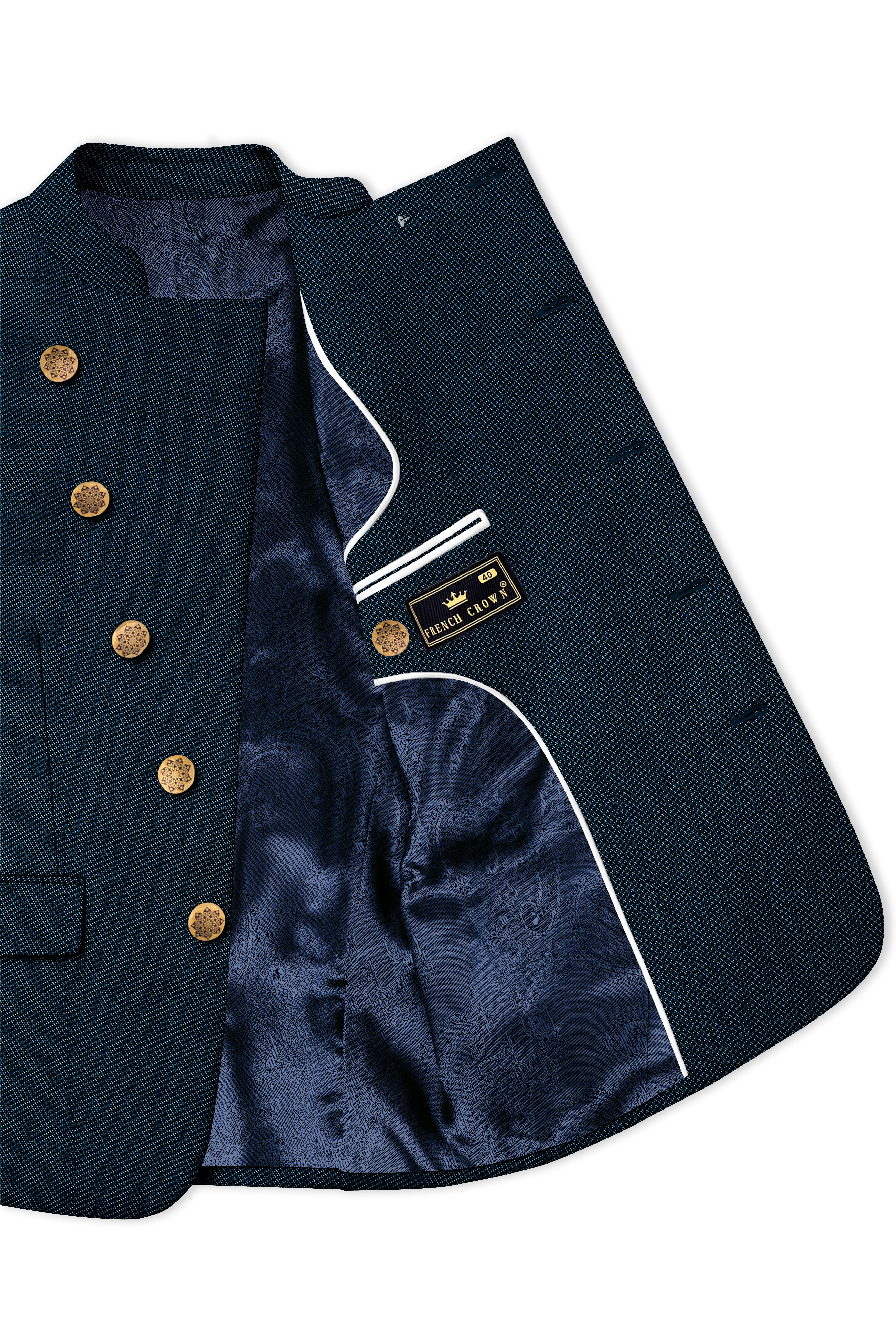 Virenzo-Tiber Green Textured Wool Rich Cross Placket Bandhgala Blazer