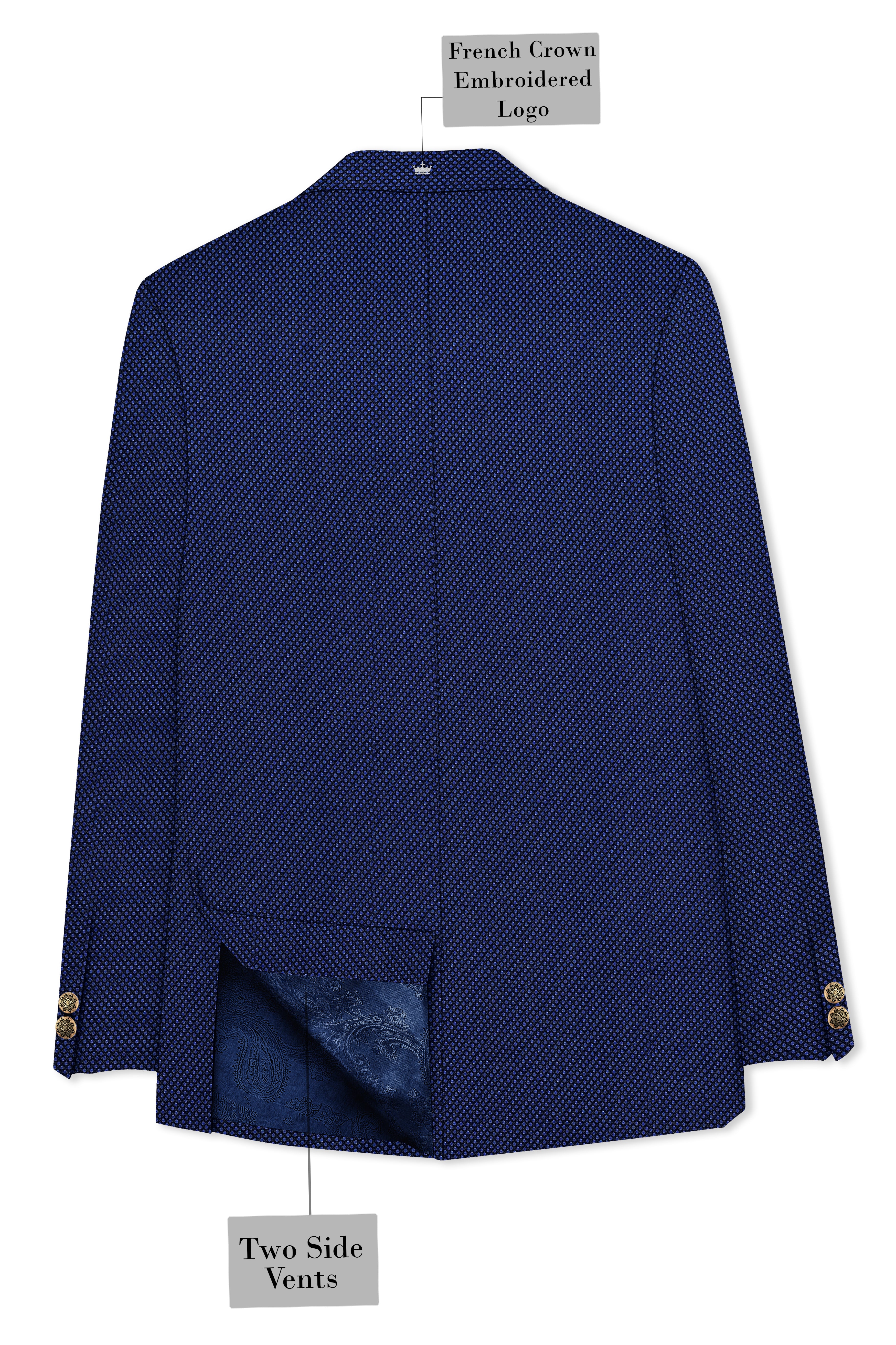 Tenebro-Midnight Blue Textured Wool Rich Cross Placket Bandhgala Blazer