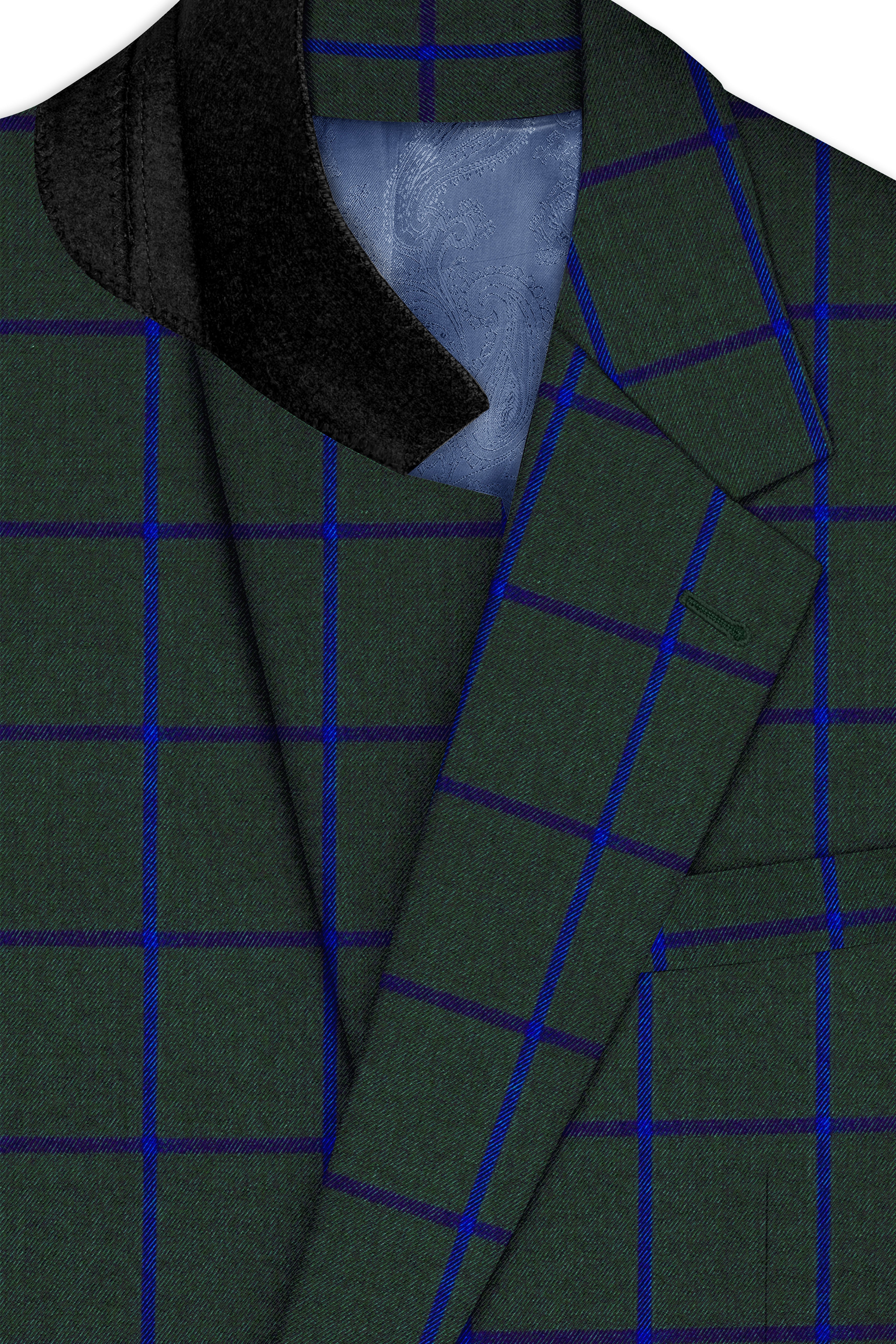 Virenzor-Thunder Green Windowpane Wool Rich Single Breasted Blazer