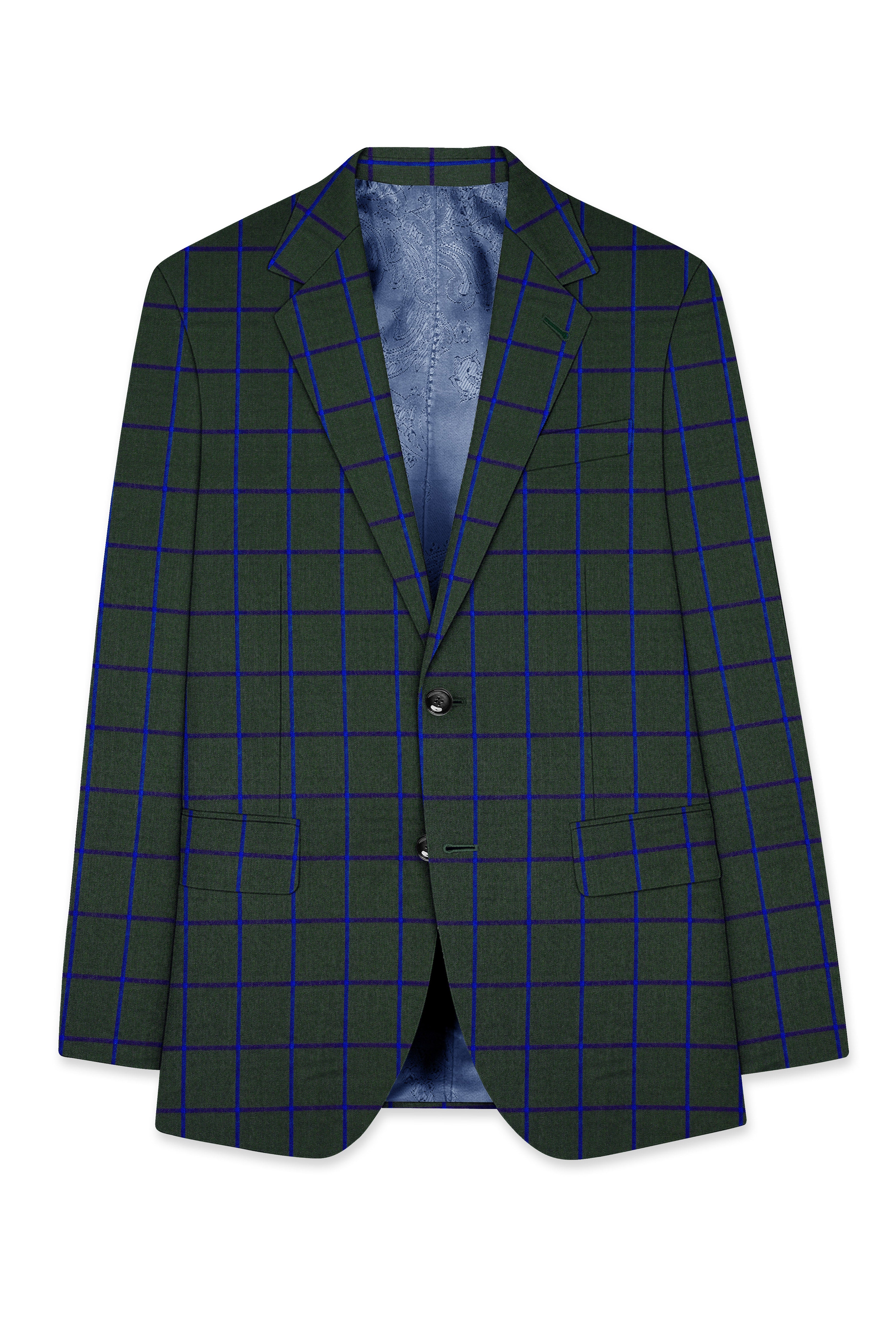 Virenzor-Thunder Green Windowpane Wool Rich Single Breasted Blazer