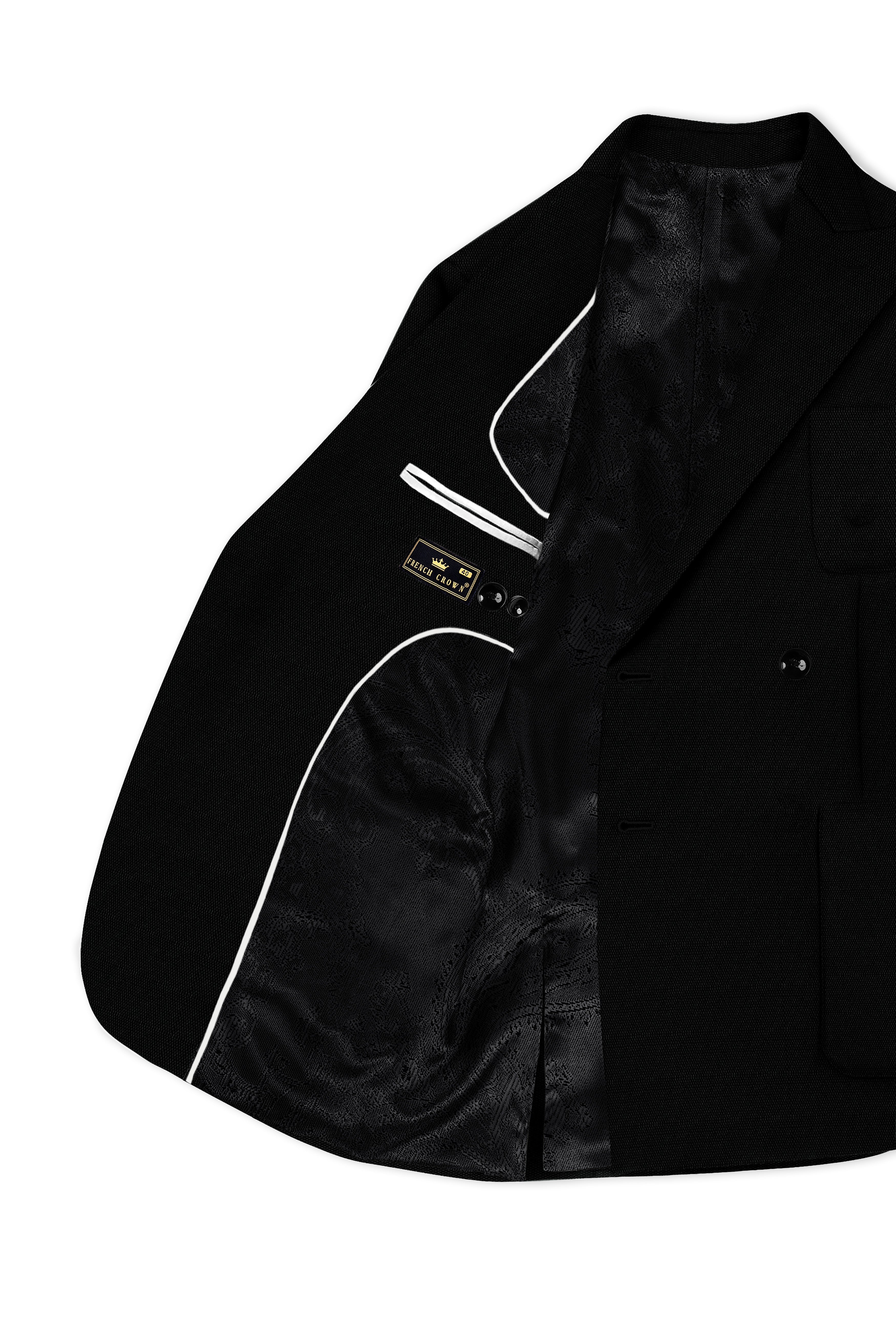 Nerjade-Jade Black Textured Wool Rich Double Breasted Sport Blazer