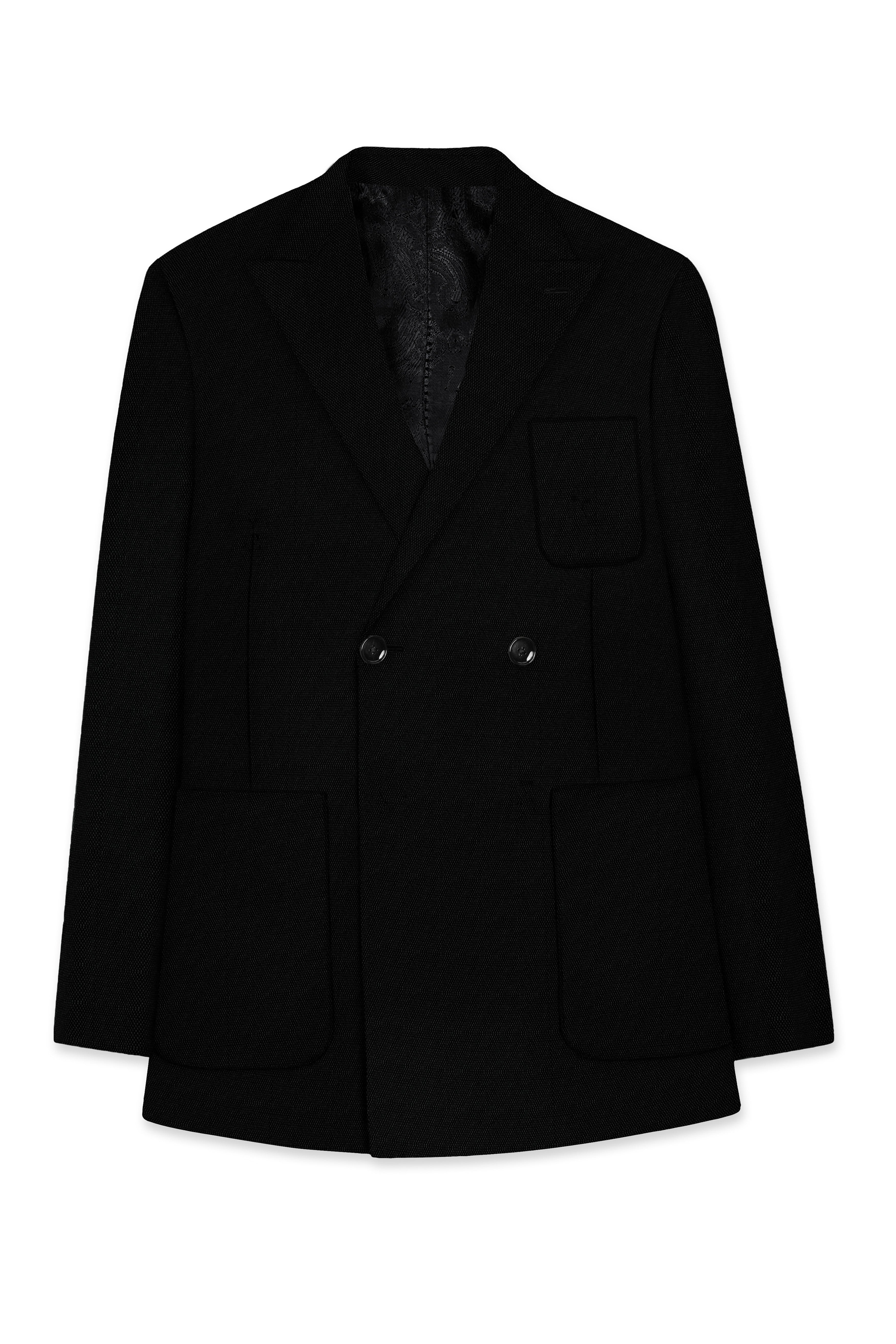 Nerjade-Jade Black Textured Wool Rich Double Breasted Sport Blazer