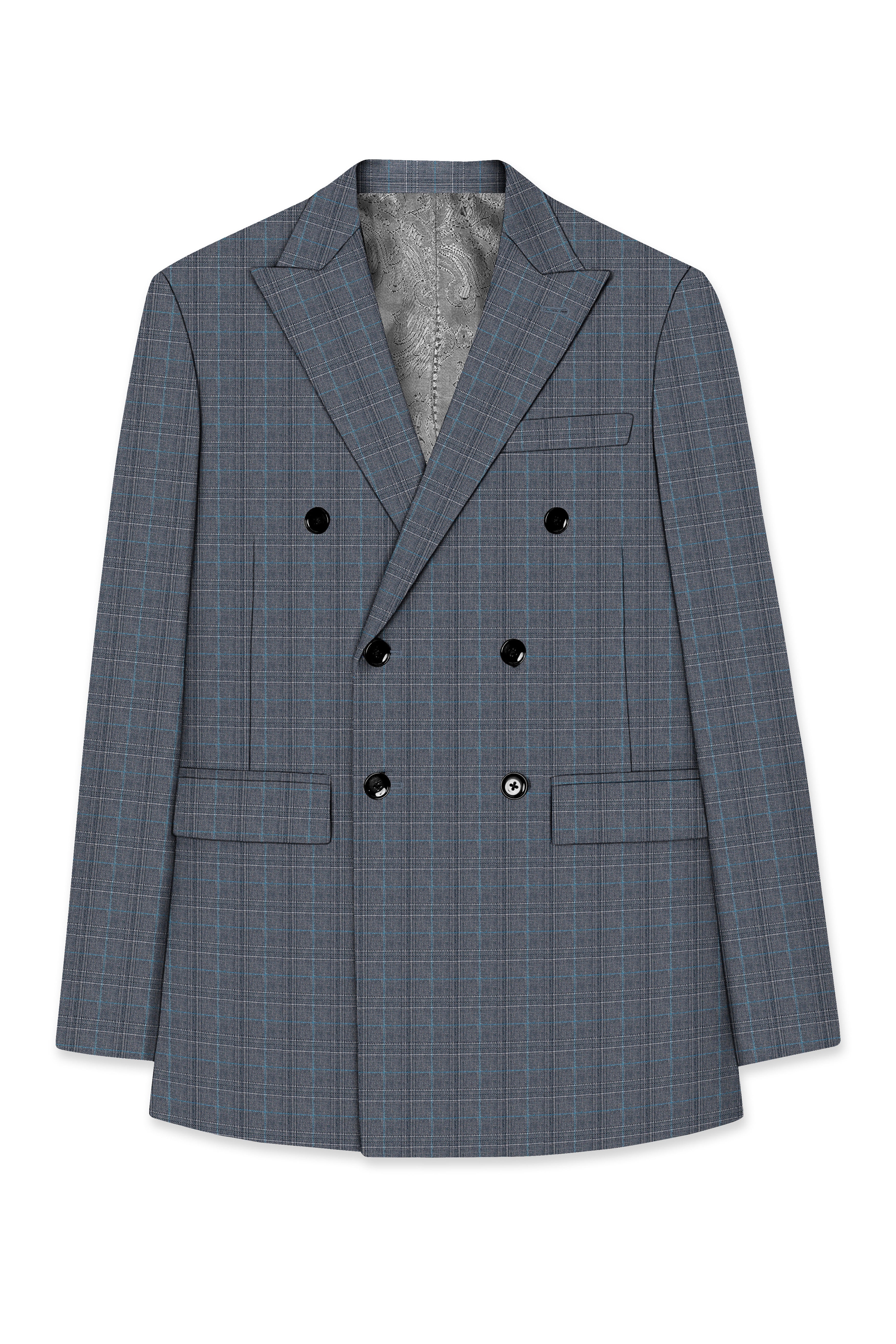 Plaivoro-Scarpa Gray Plaid Cotton Double Breasted Blazer