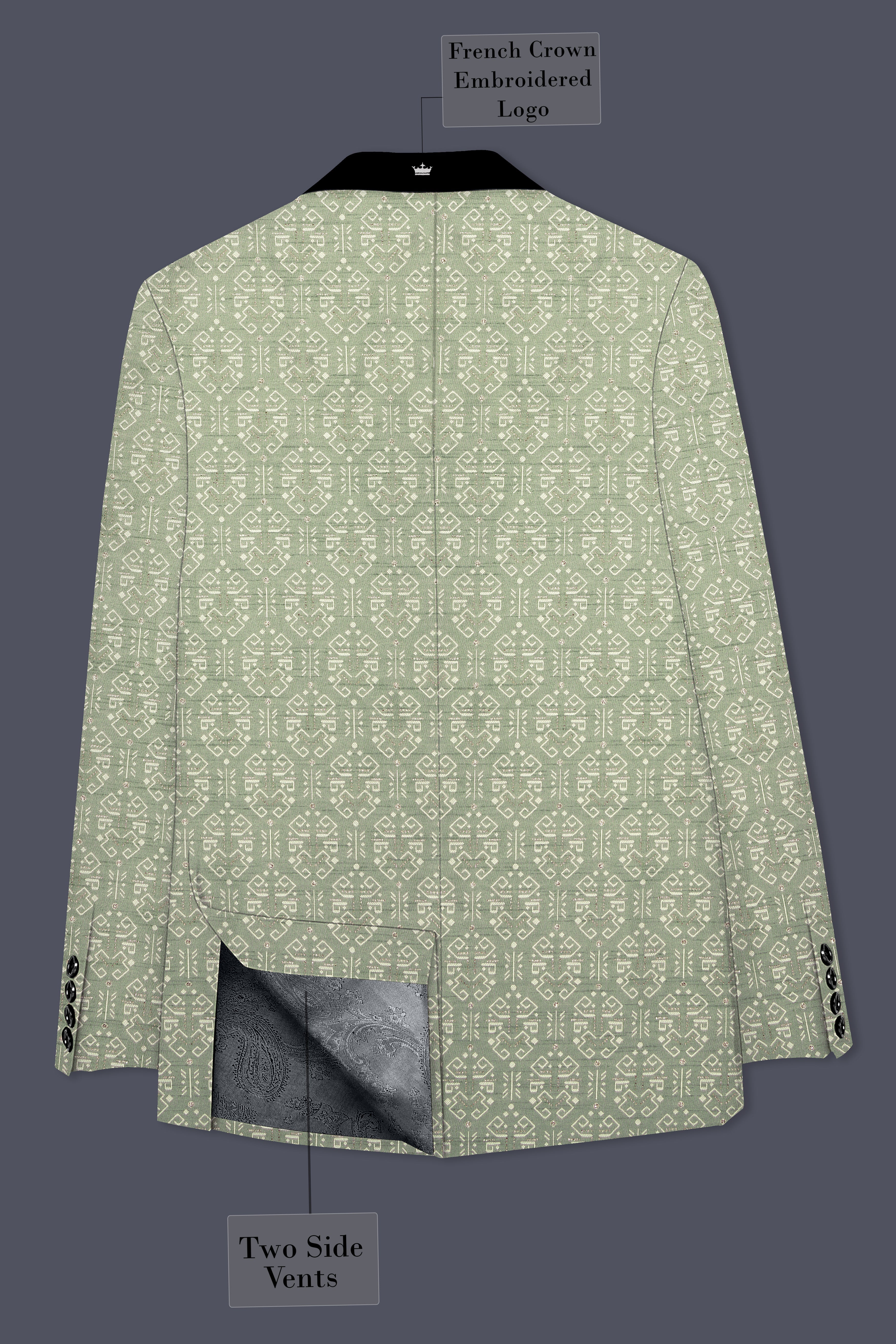 Verlino-Pumice Green and White Jacquard Textured Designer Tuxedo Blazer