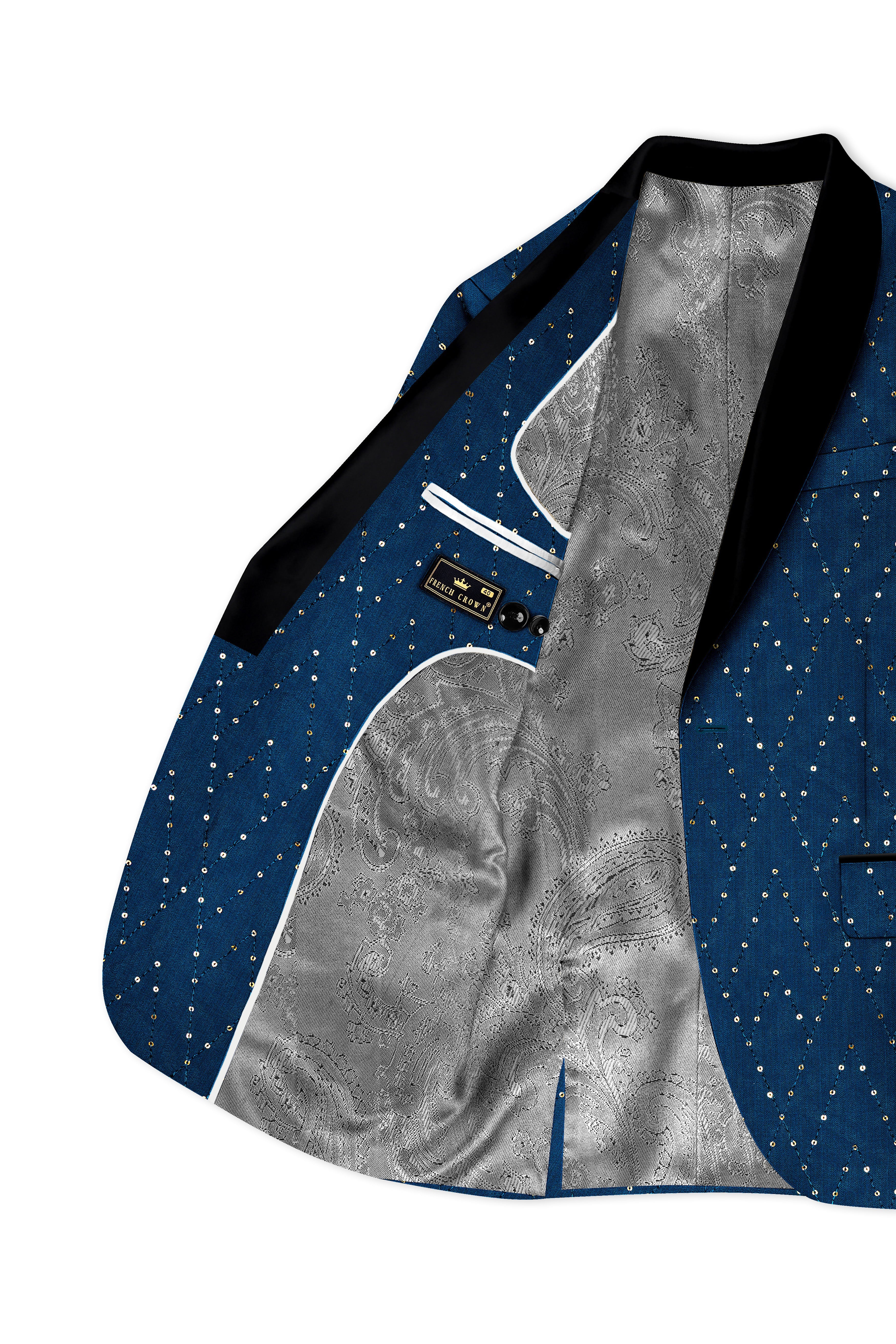 Aureven-Venice Blue Embroidered Viscose Tikki Work Designer Tuxedo Blazer