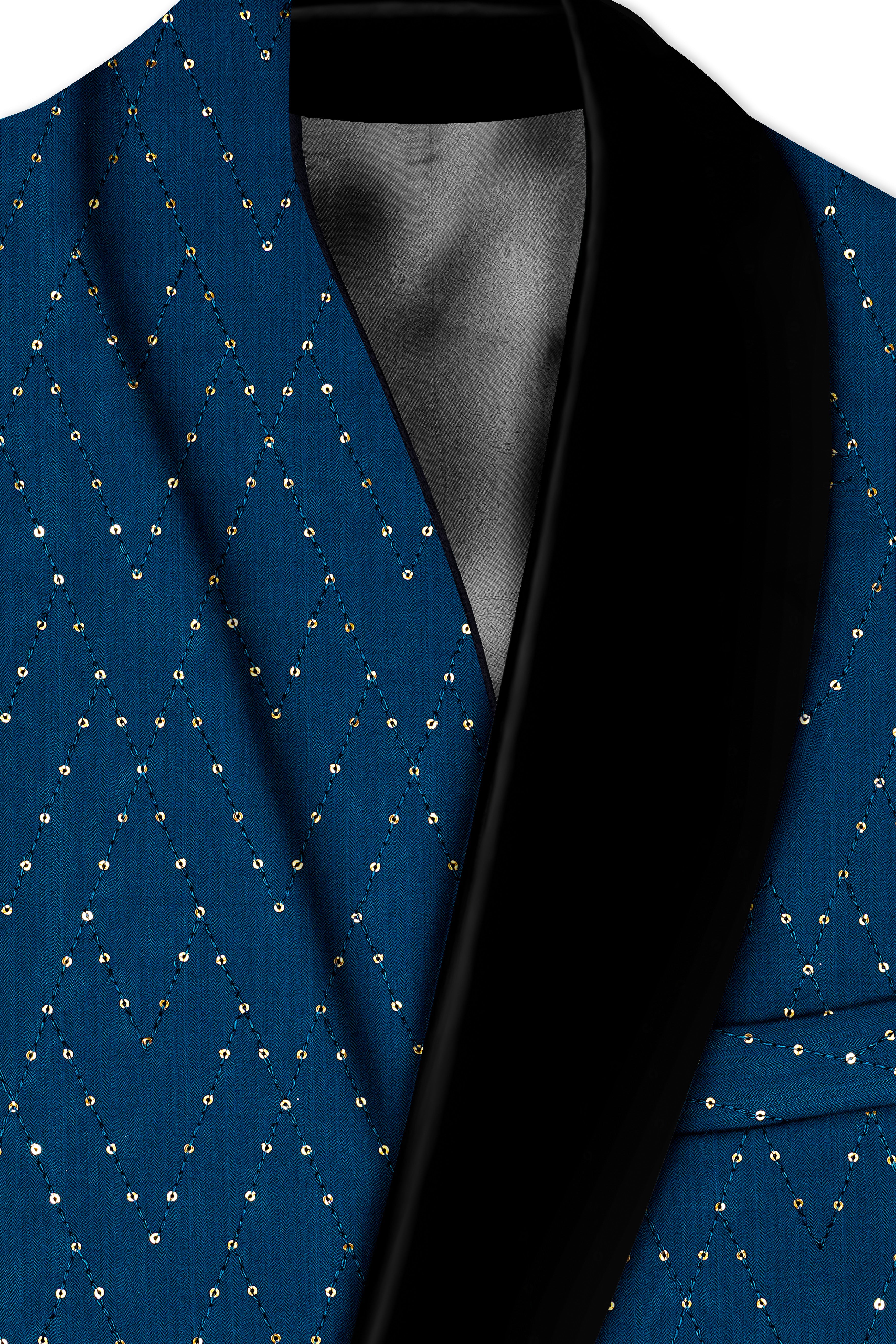 Aureven-Venice Blue Embroidered Viscose Tikki Work Designer Tuxedo Blazer