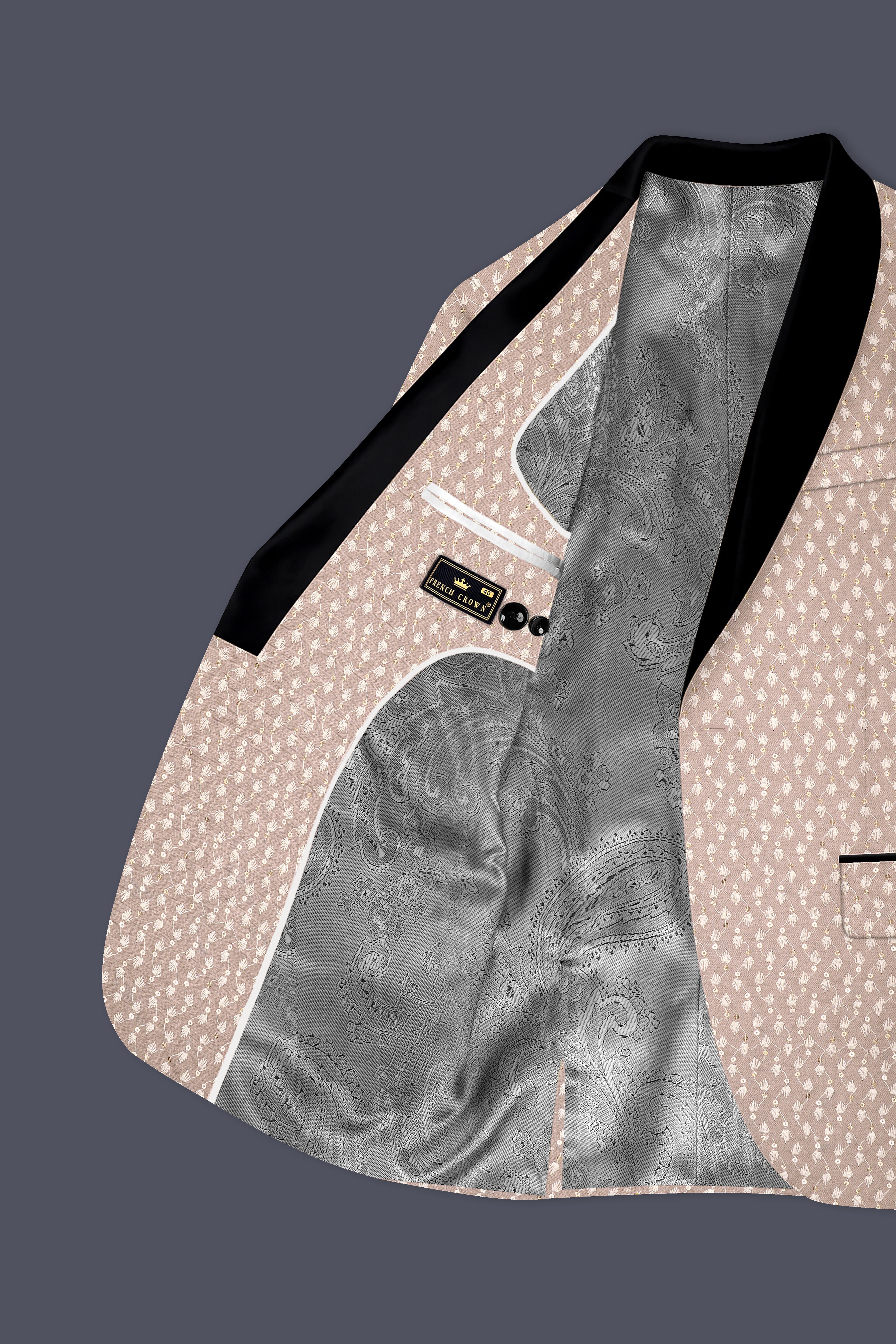 Brunora-Clam Shell Brown Embroidered Viscose Designer Tuxedo Blazer