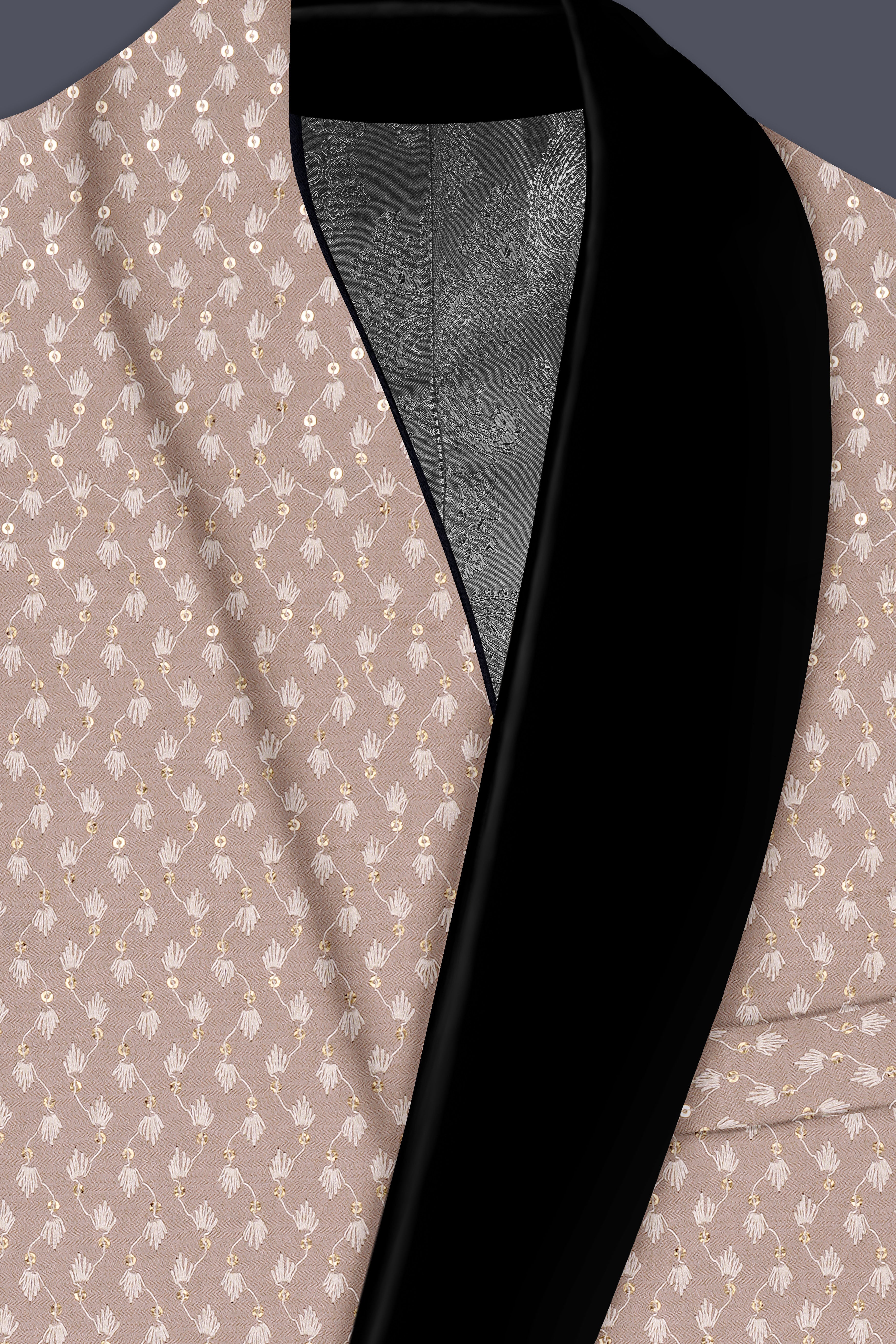 Brunora-Clam Shell Brown Embroidered Viscose Designer Tuxedo Blazer