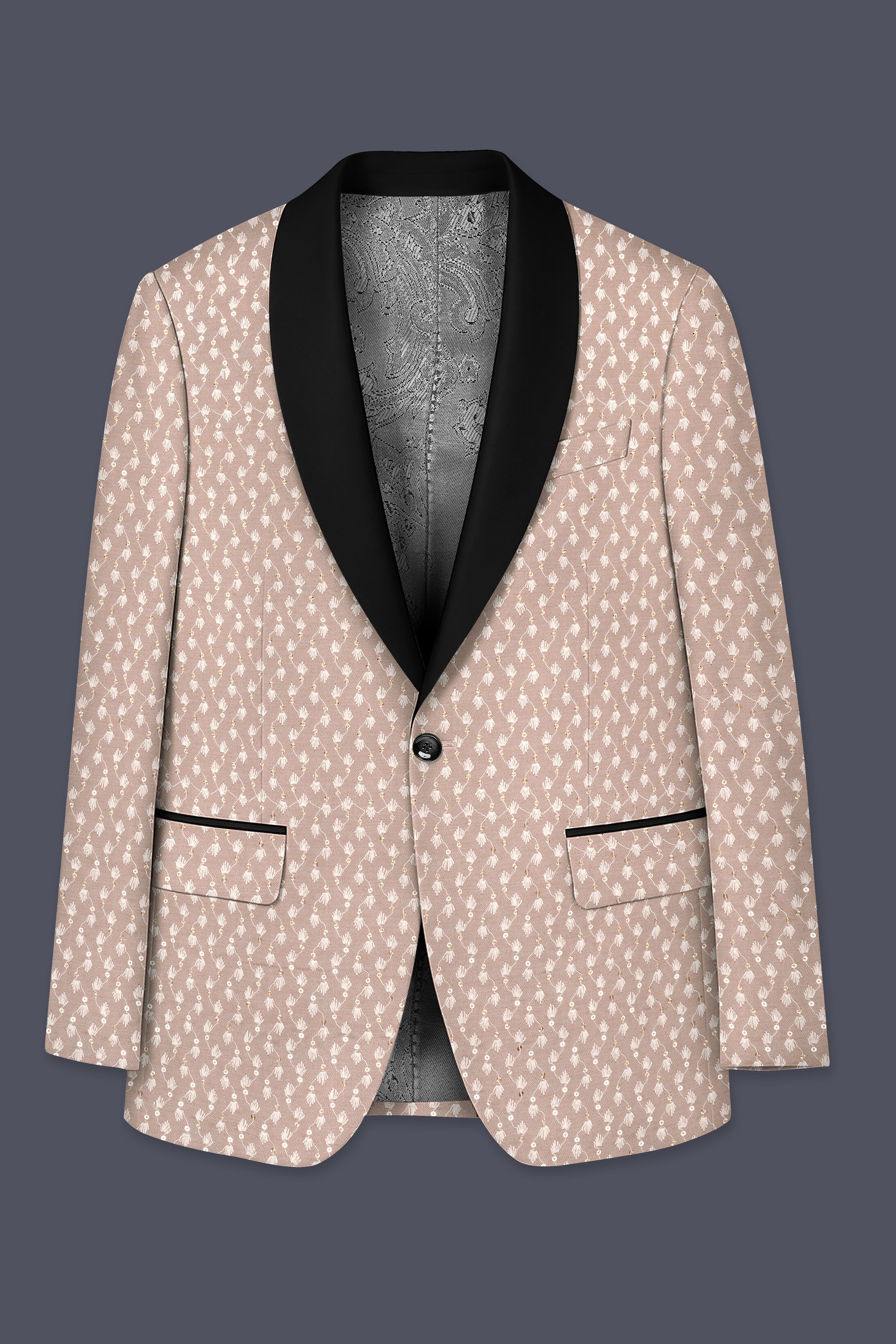 Brunora-Clam Shell Brown Embroidered Viscose Designer Tuxedo Blazer