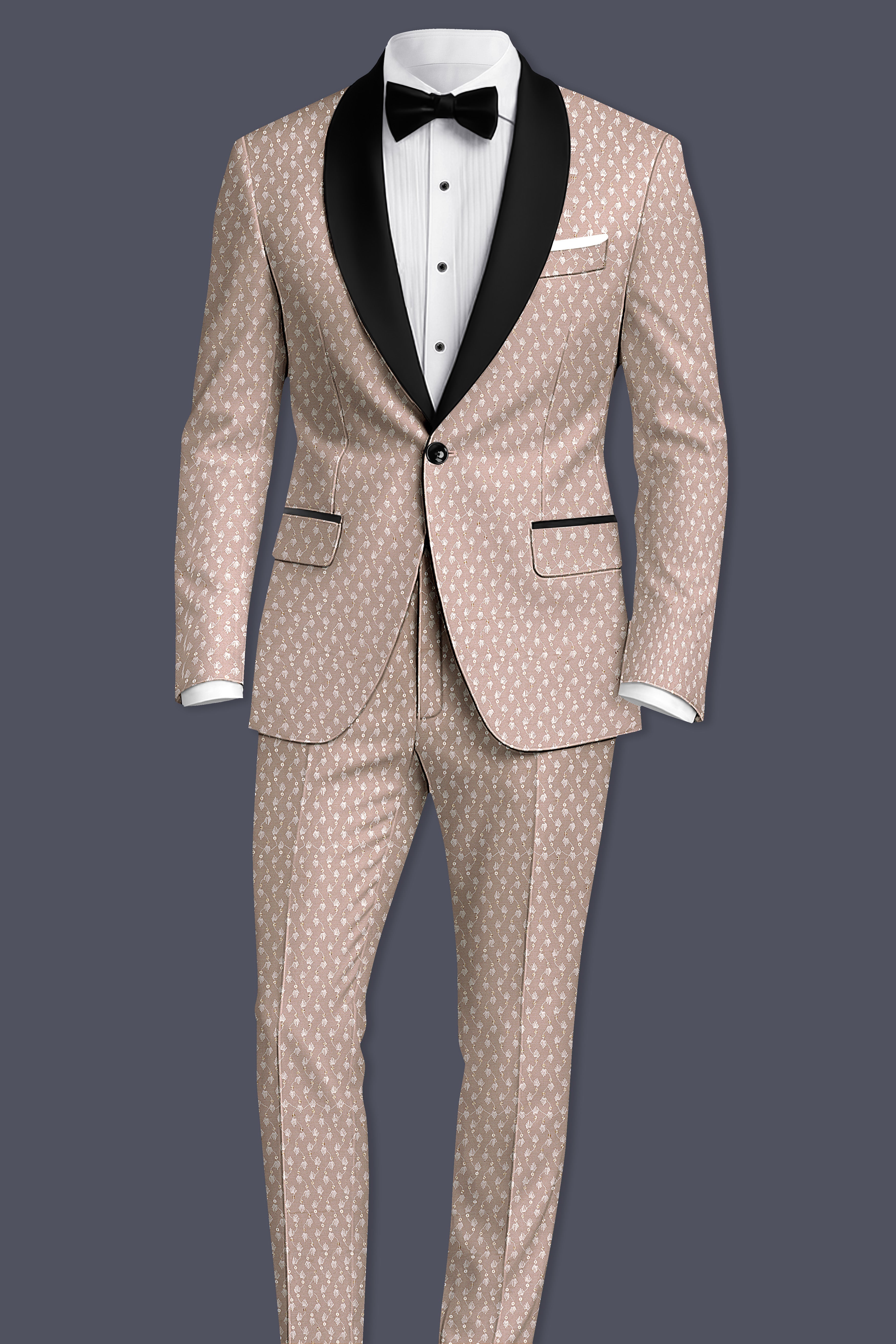 Brunora-Clam Shell Brown Embroidered Viscose Designer Tuxedo Blazer