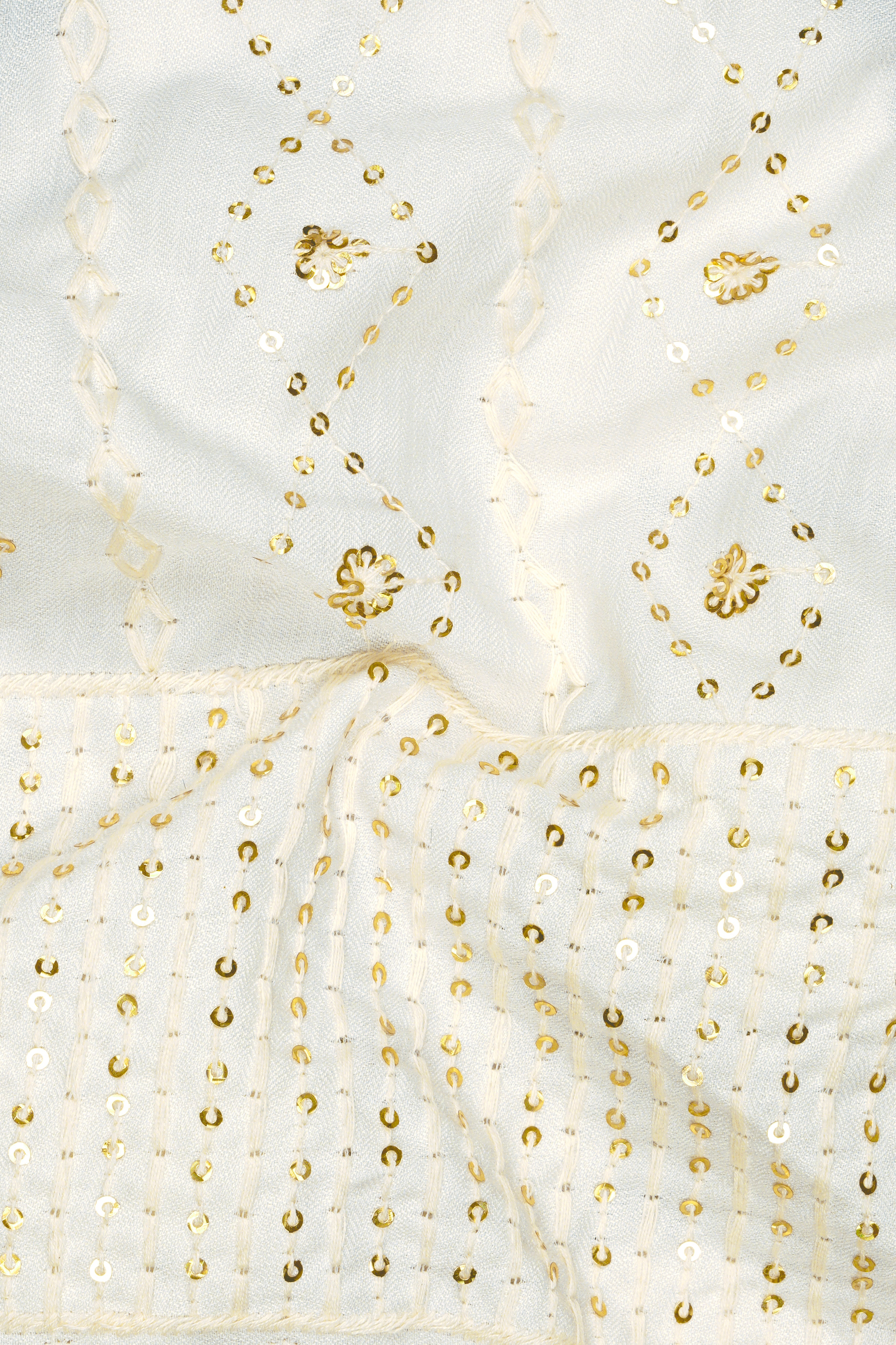 Aurevia-Albescent Cream With Sequin Embroidered Designer Tuxedo Blazer