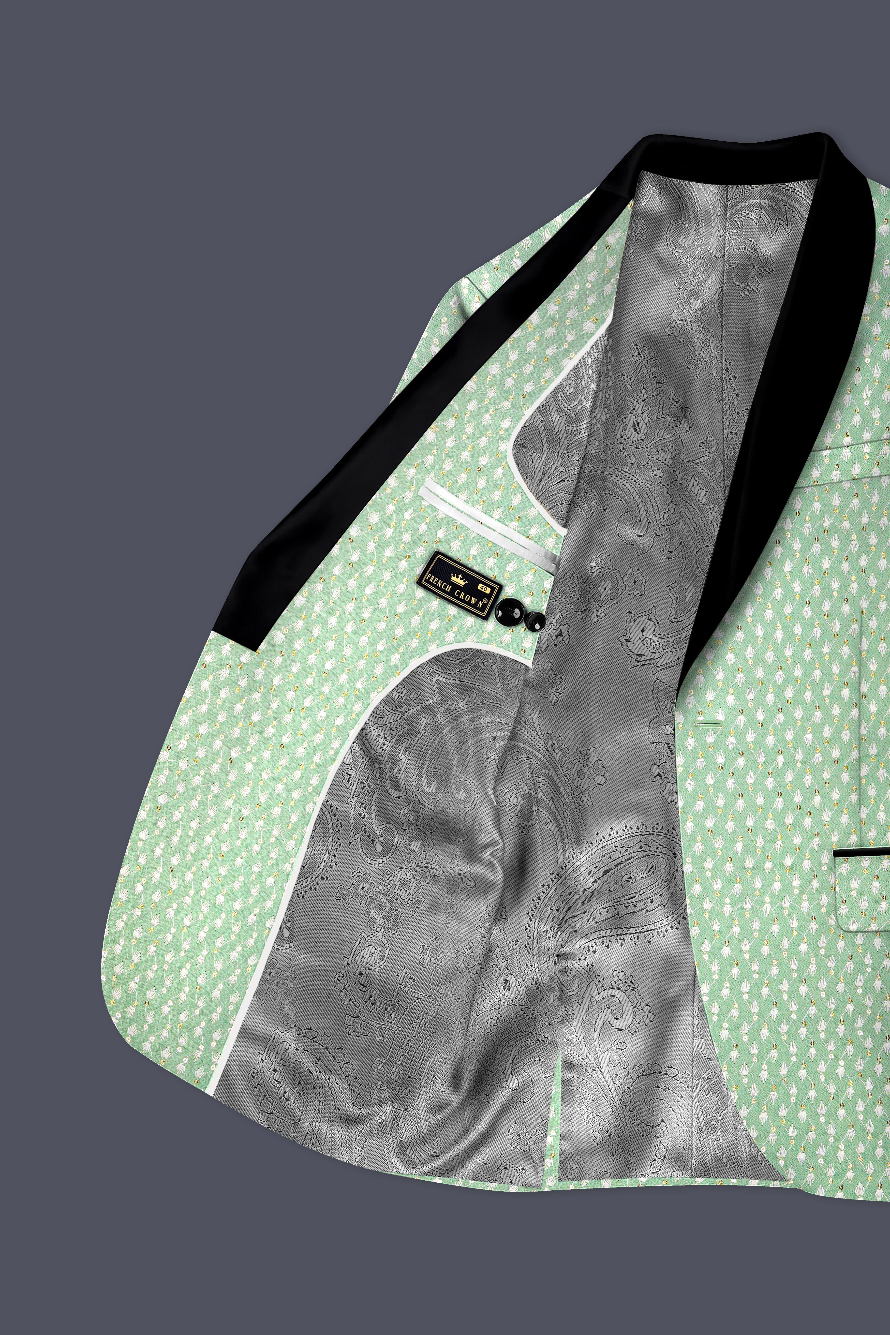 Veressa-Tasman Green Embroidered Viscose Designer Tuxedo Blazer