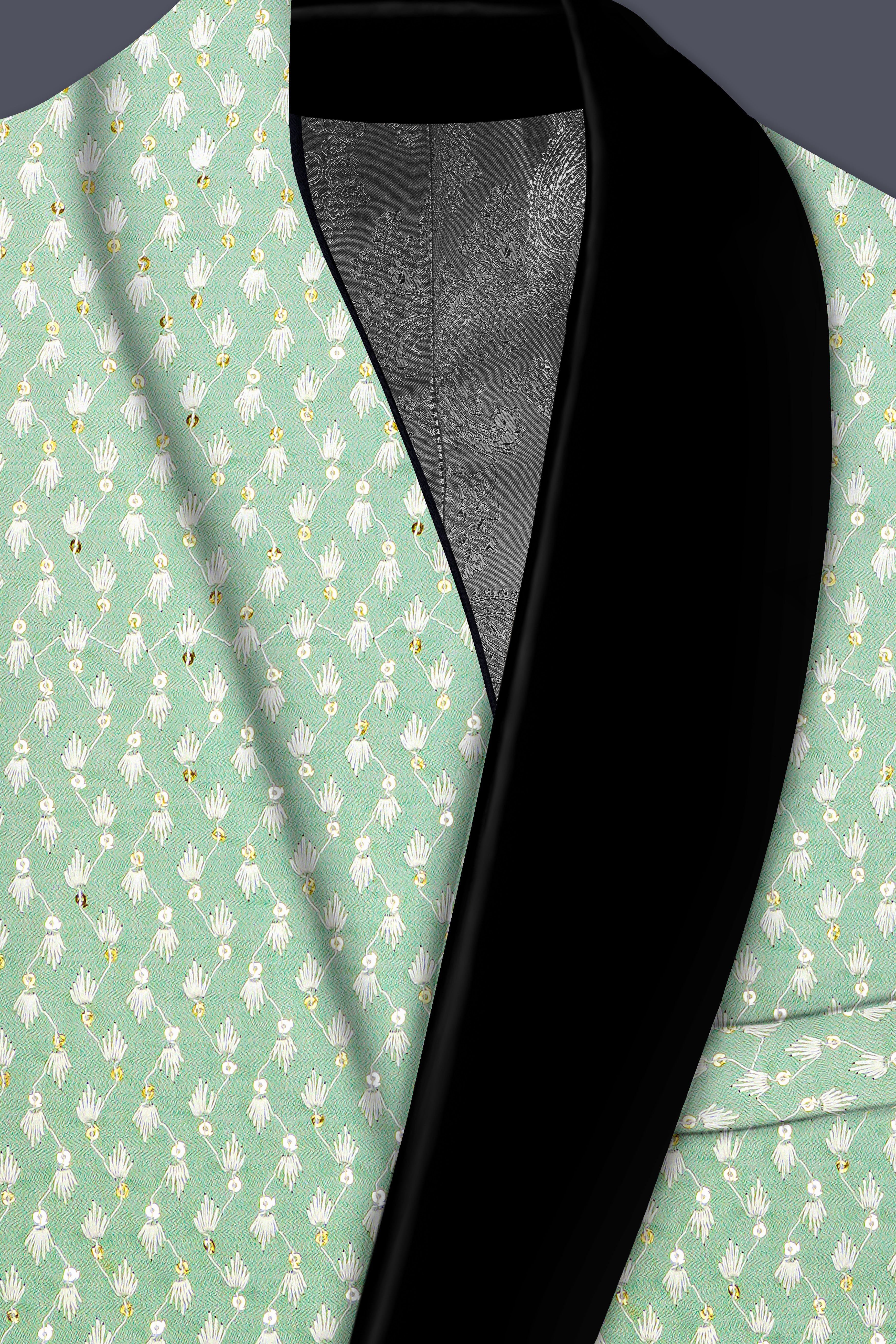 Veressa-Tasman Green Embroidered Viscose Designer Tuxedo Blazer