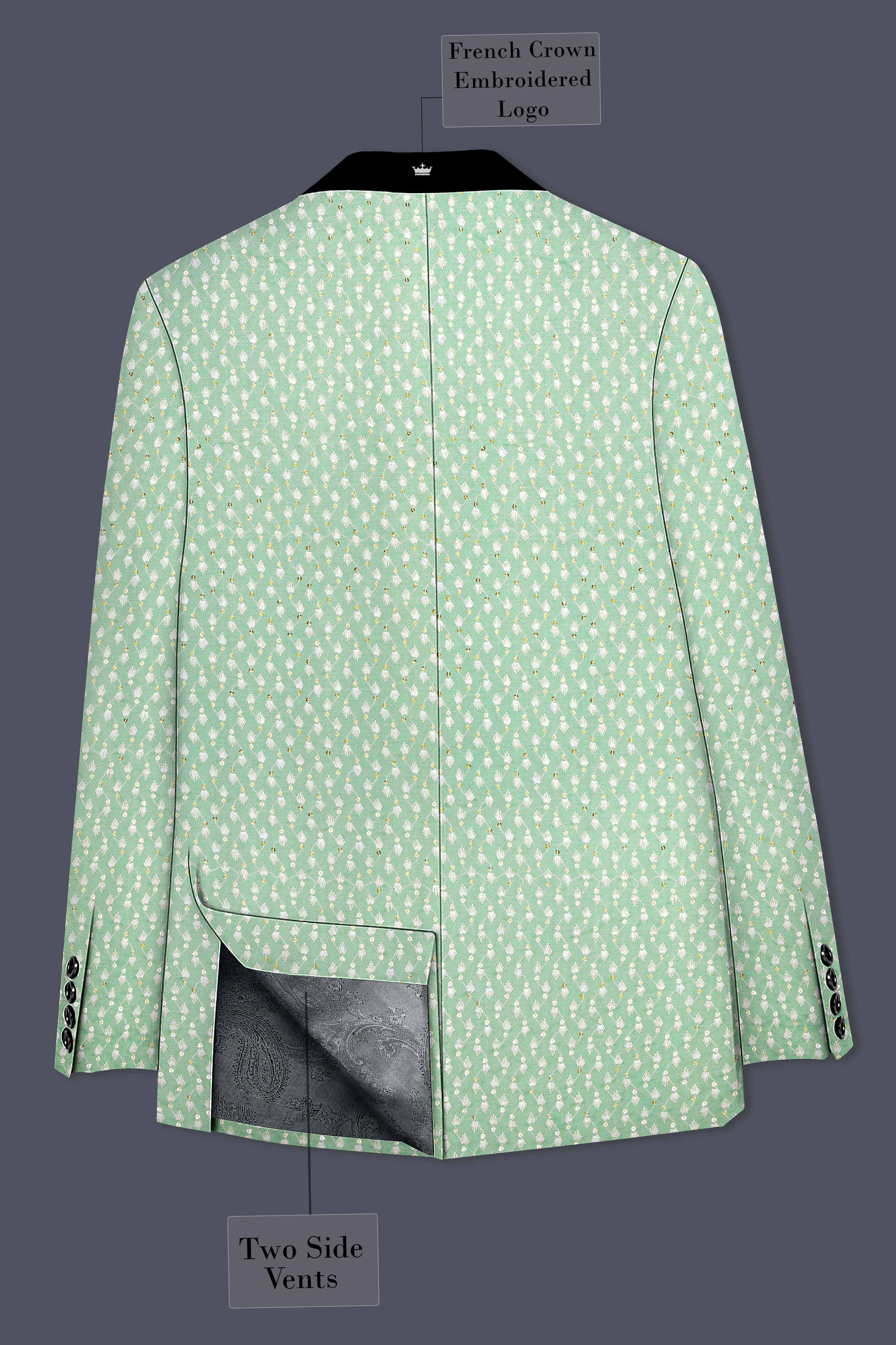 Veressa-Tasman Green Embroidered Viscose Designer Tuxedo Blazer