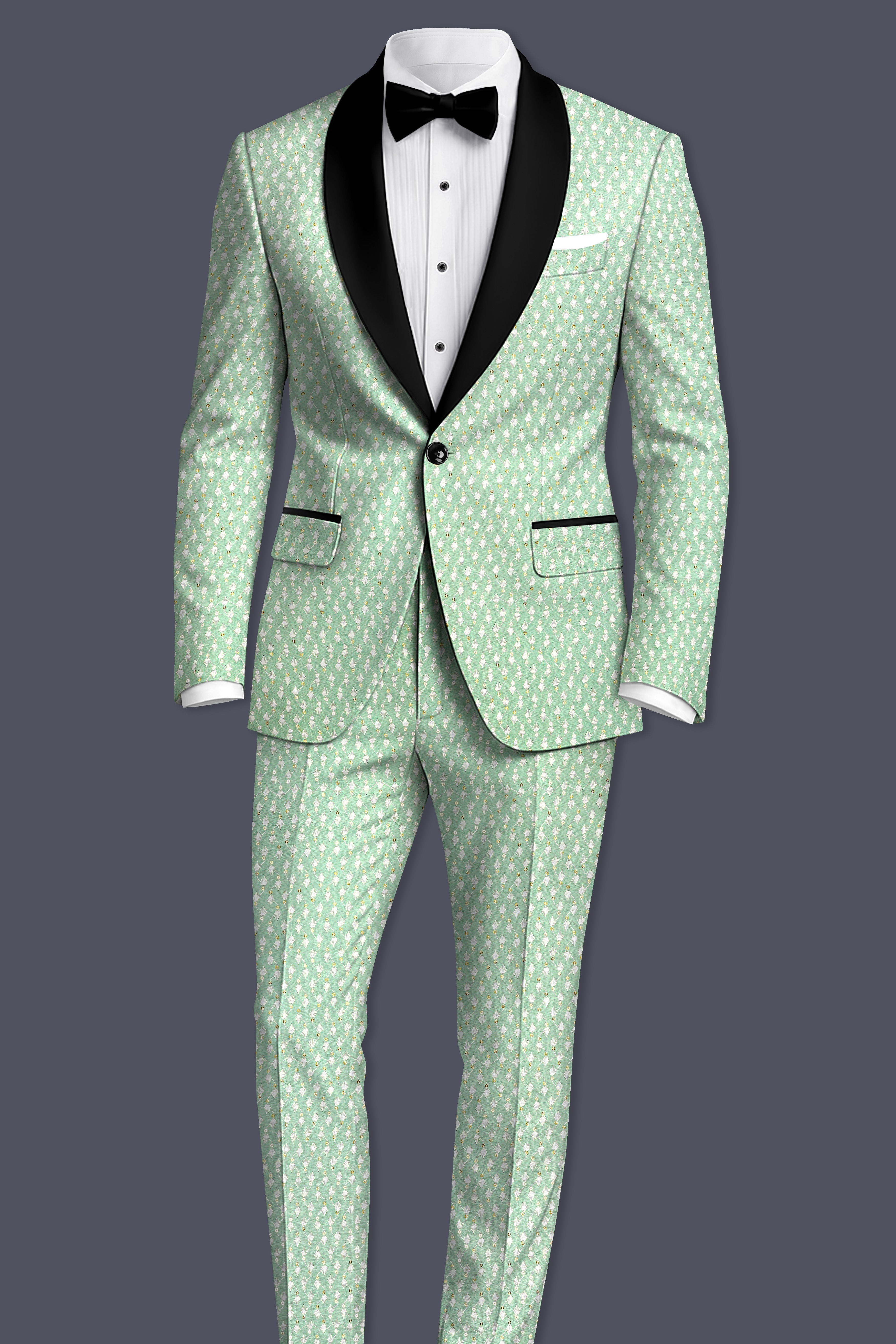 Veressa-Tasman Green Embroidered Viscose Designer Tuxedo Blazer