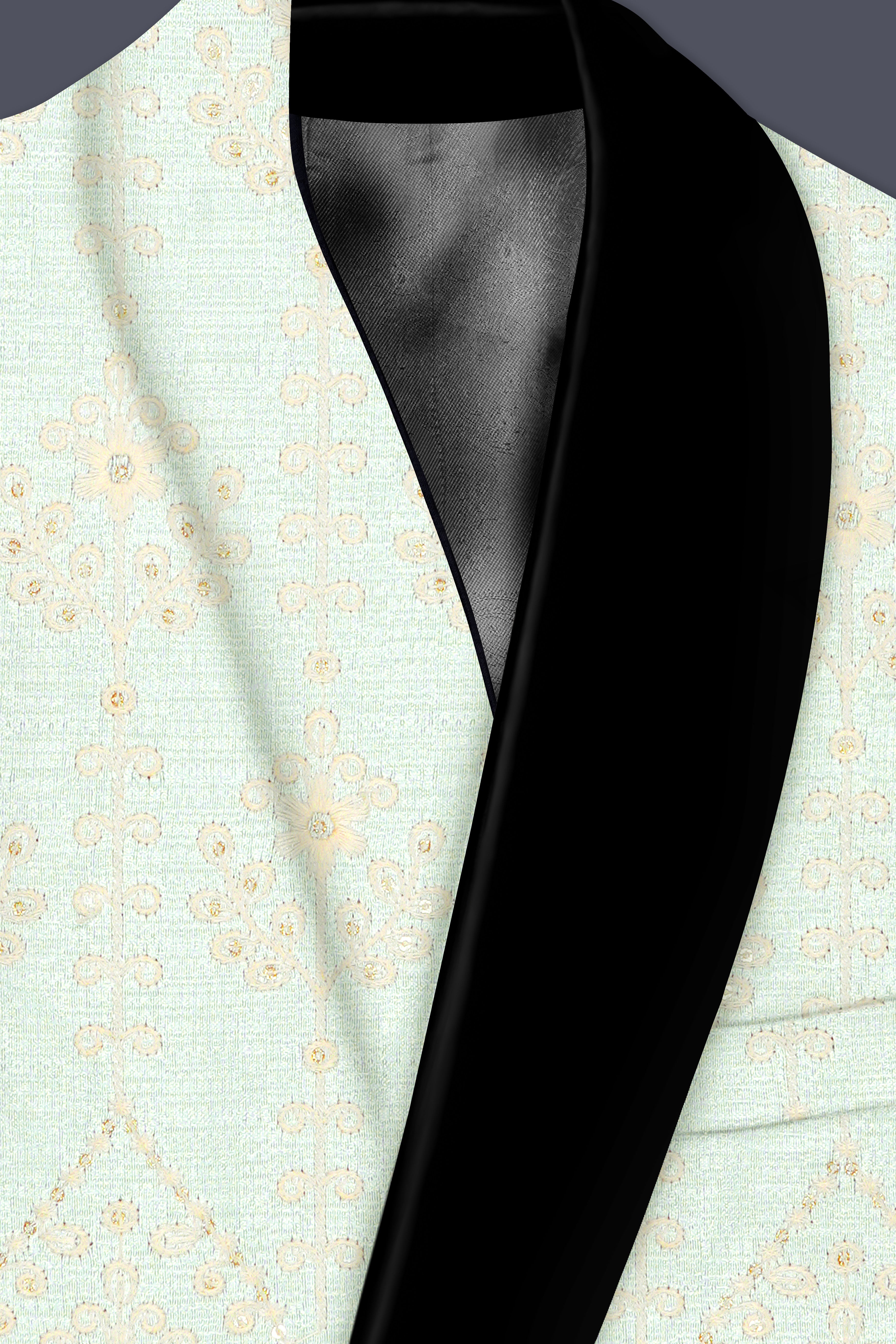 Finvera-Merino Cream with Finch Green Thread and Sequin Embroidered Designer Blazer