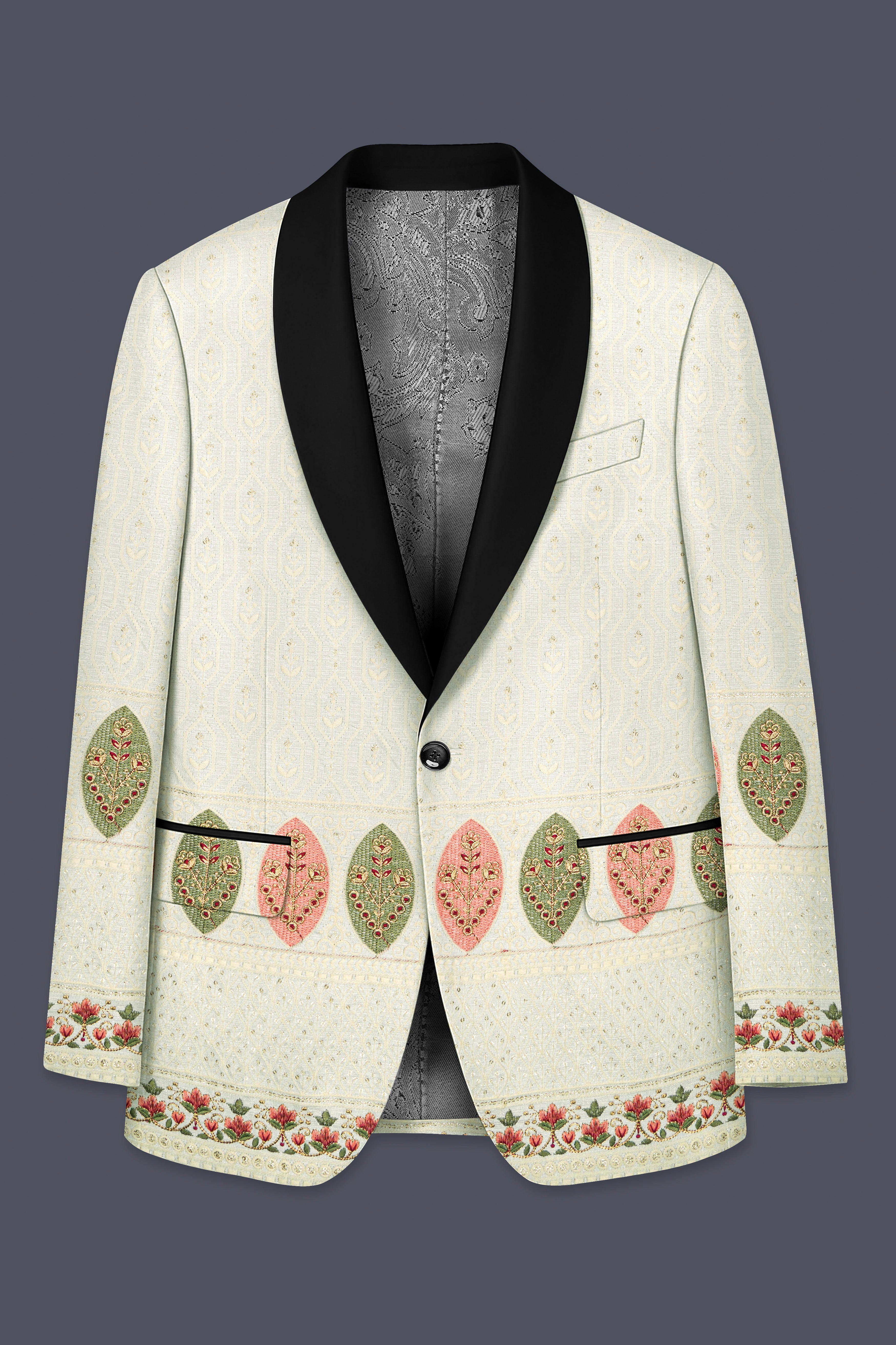 Lustrara-Antique Cream and Peachy Peach Thread and Sequin Embroidered Designer Blazer