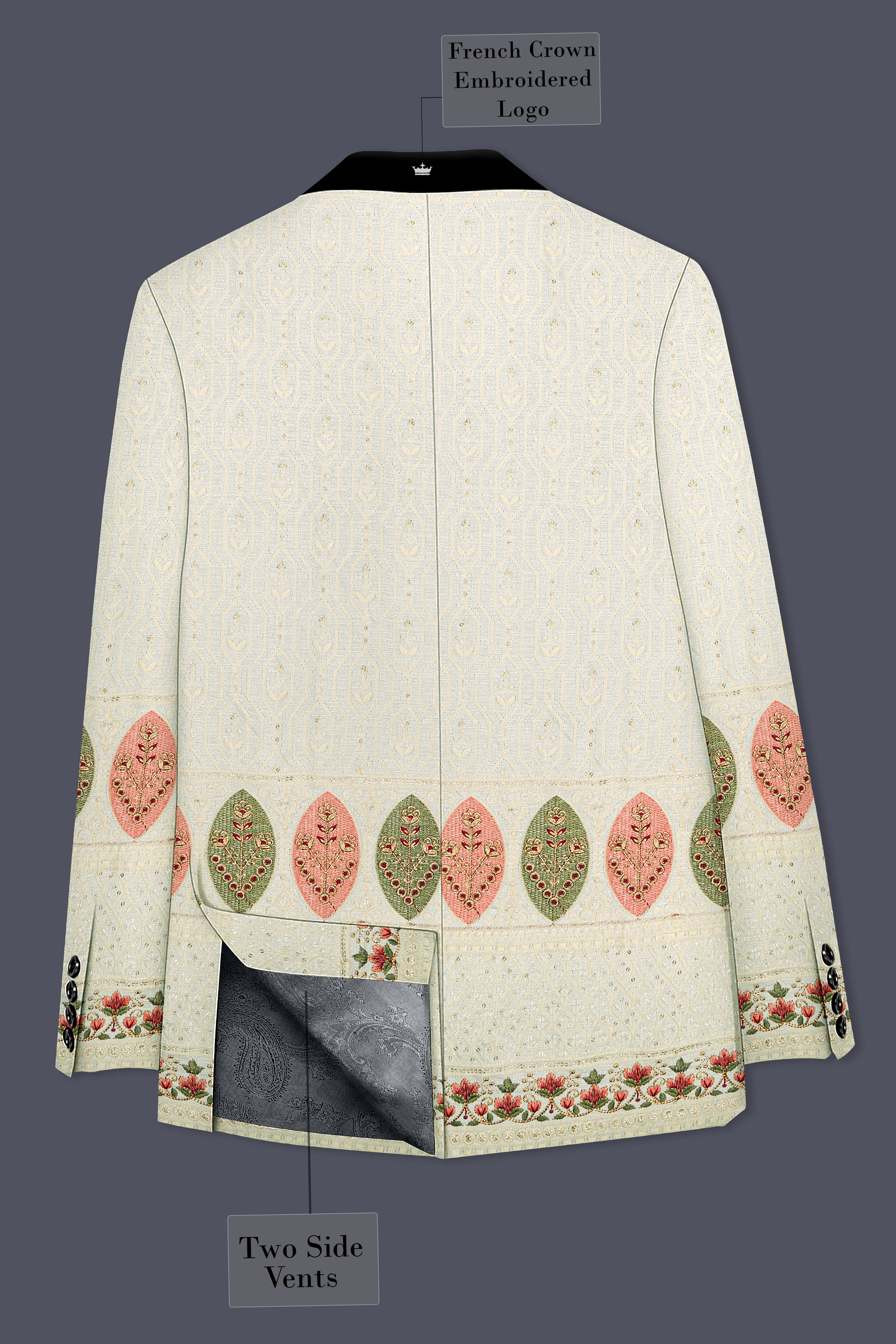 Lustrara-Antique Cream and Peachy Peach Thread and Sequin Embroidered Designer Blazer