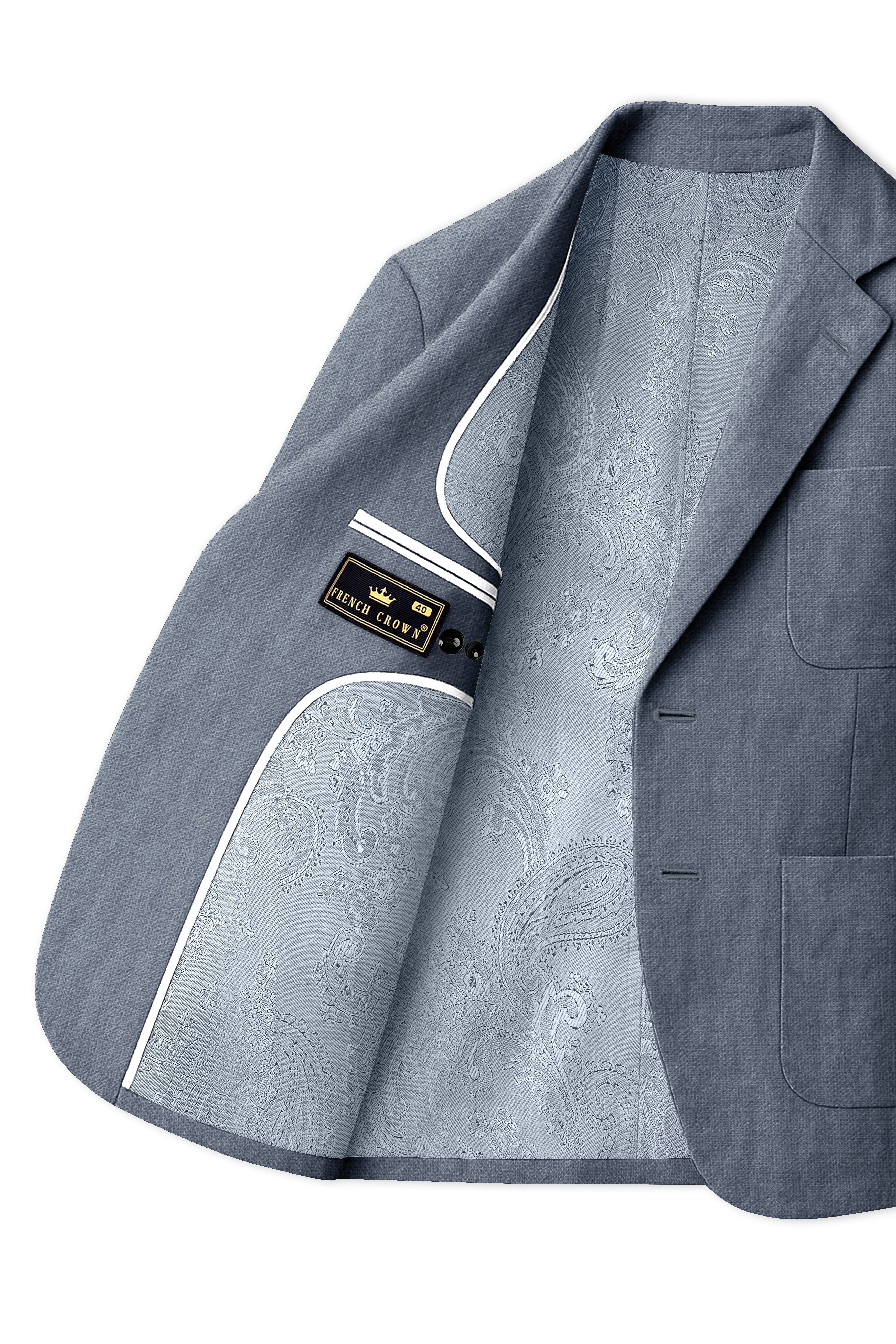 Azurven-Cadet Blue Luxurious Linen Single Breasted Sports Blazer