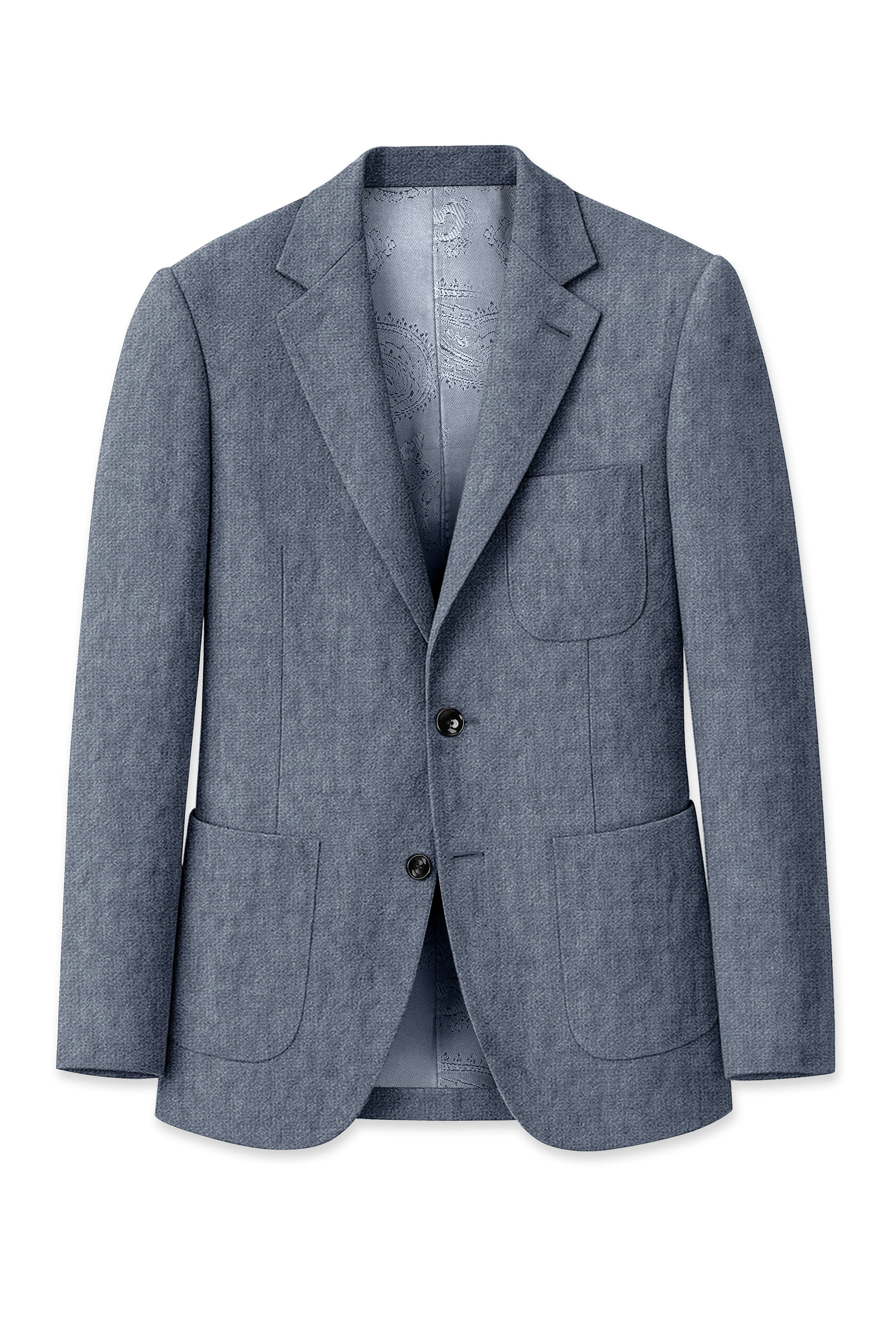 Azurven-Cadet Blue Luxurious Linen Single Breasted Sports Blazer