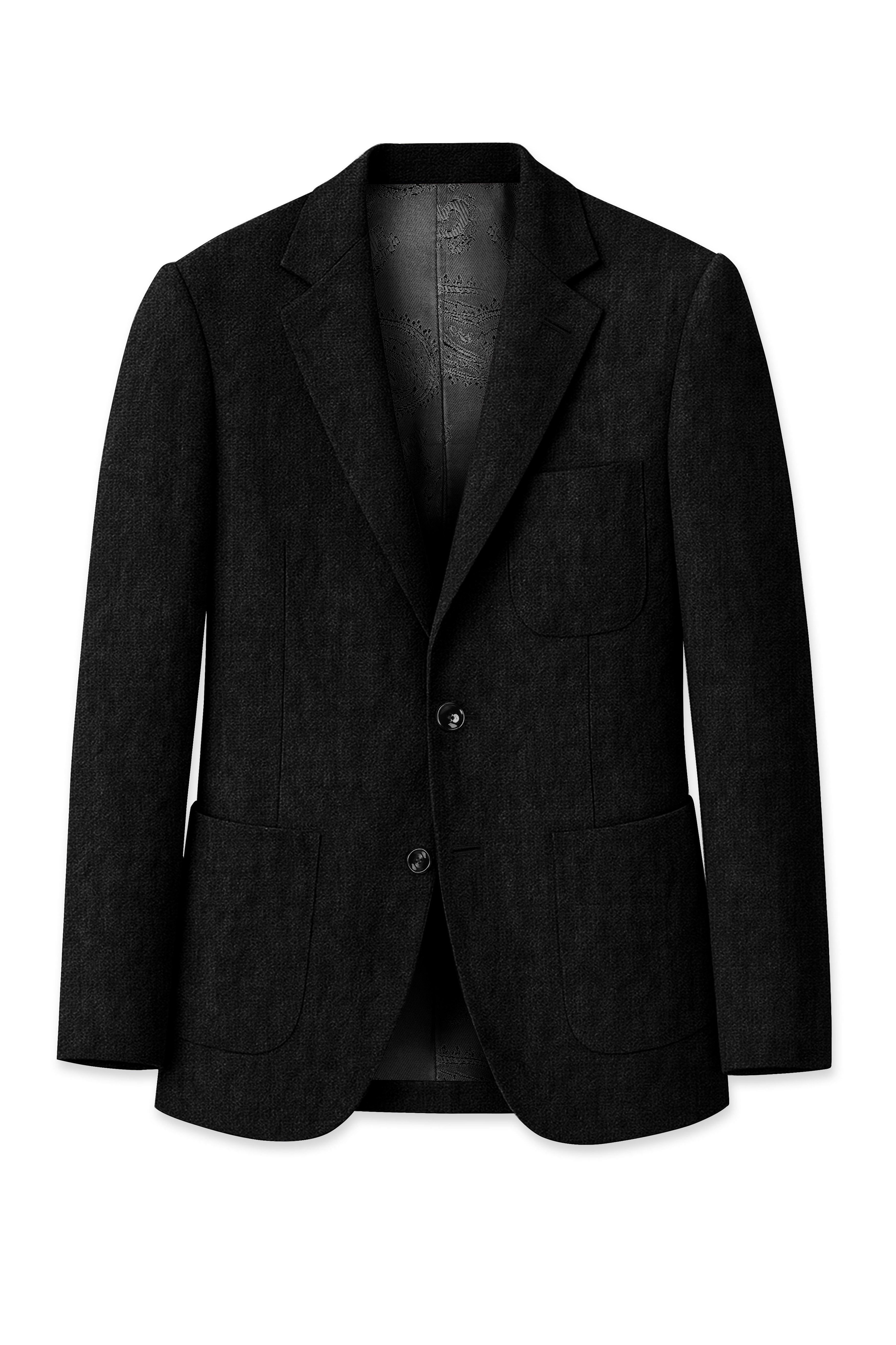 Nerjade-Jade Black Luxurious Linen Single Breasted Sports Blazer