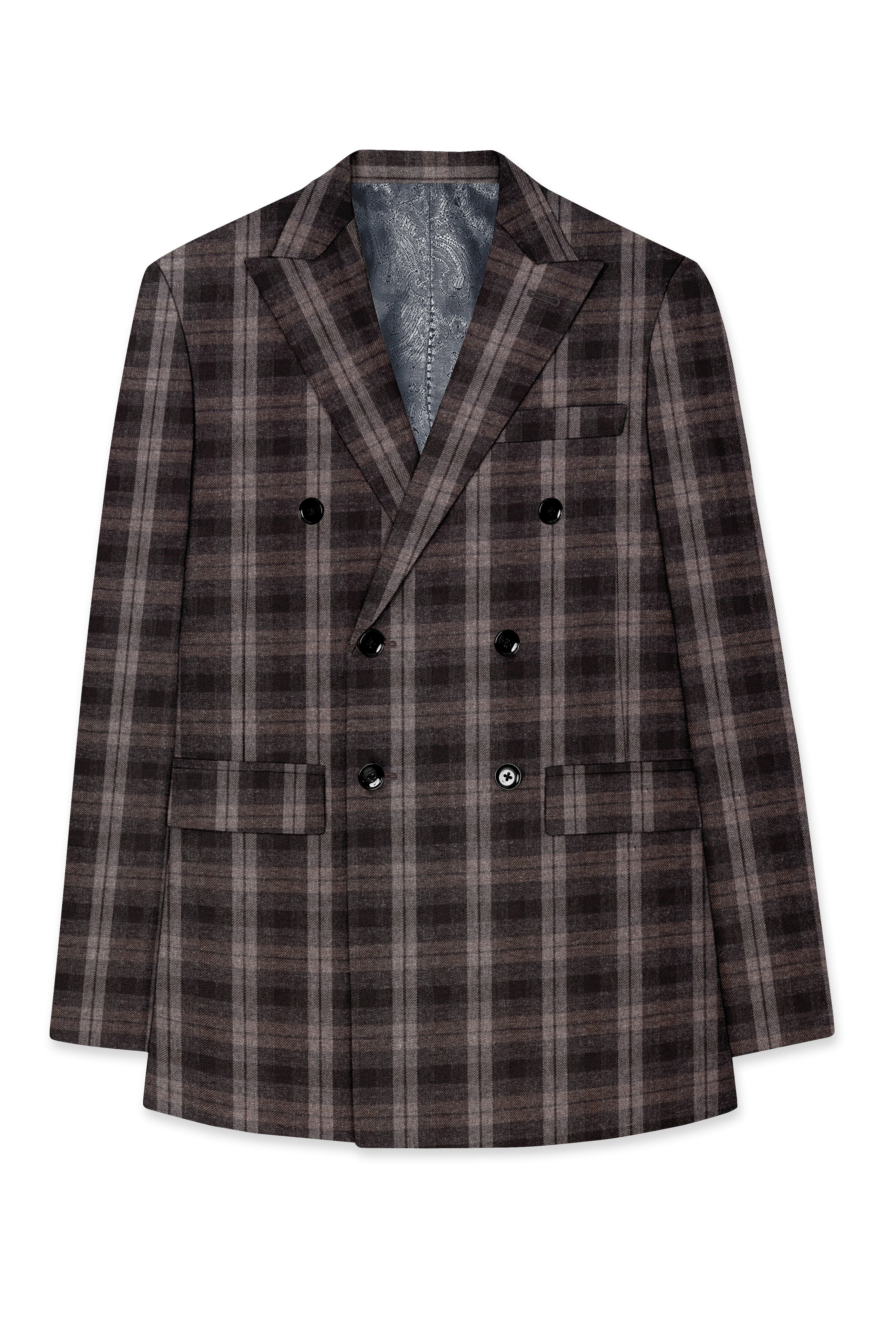 Emporo-Tundora Brown And Emperor Plaid Tweed Double Breasted Blazer