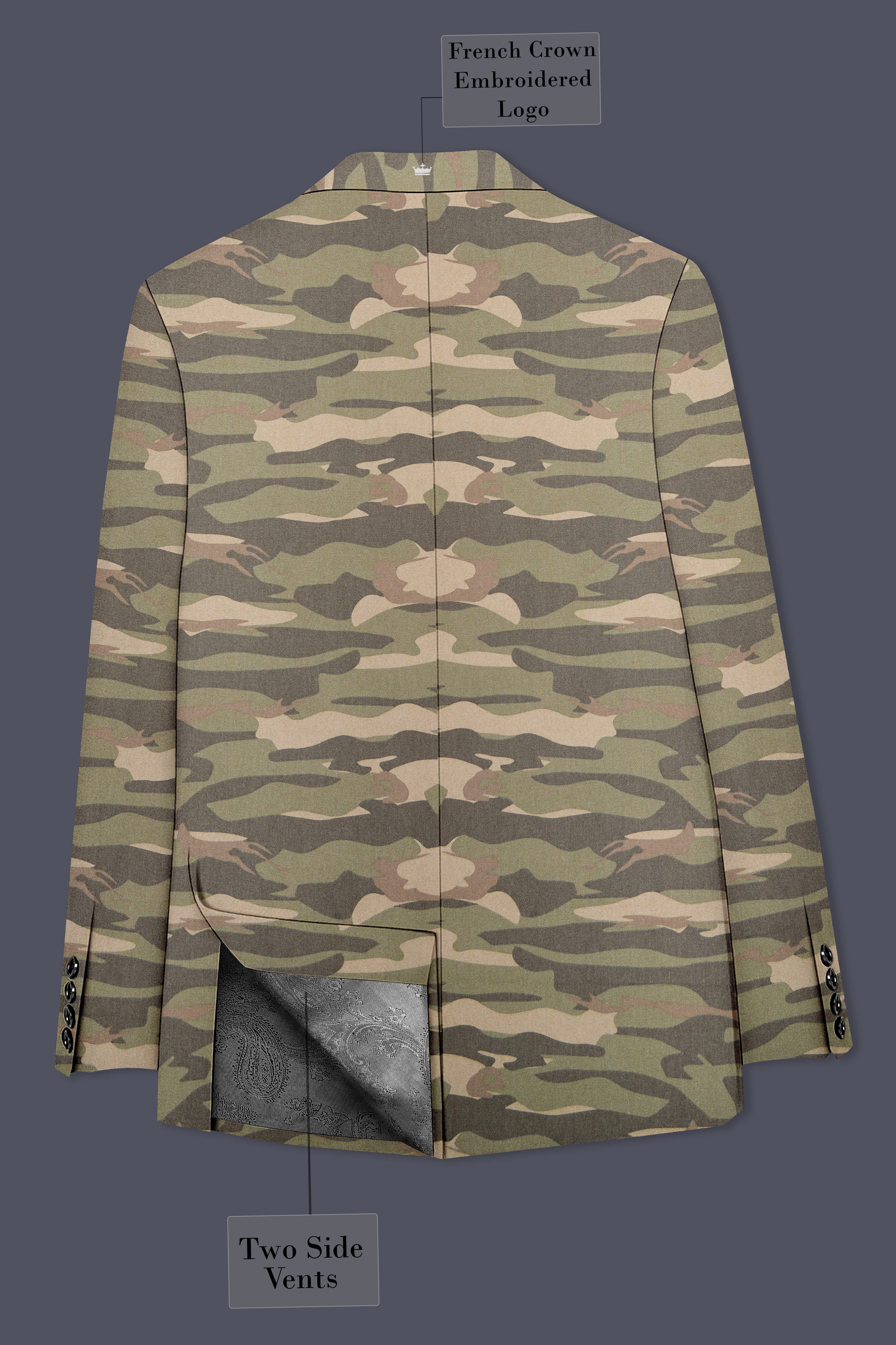 Wengoro-Crocodile Brown And Wenge Camouflage Printed Cotton Single Breasted Blazer