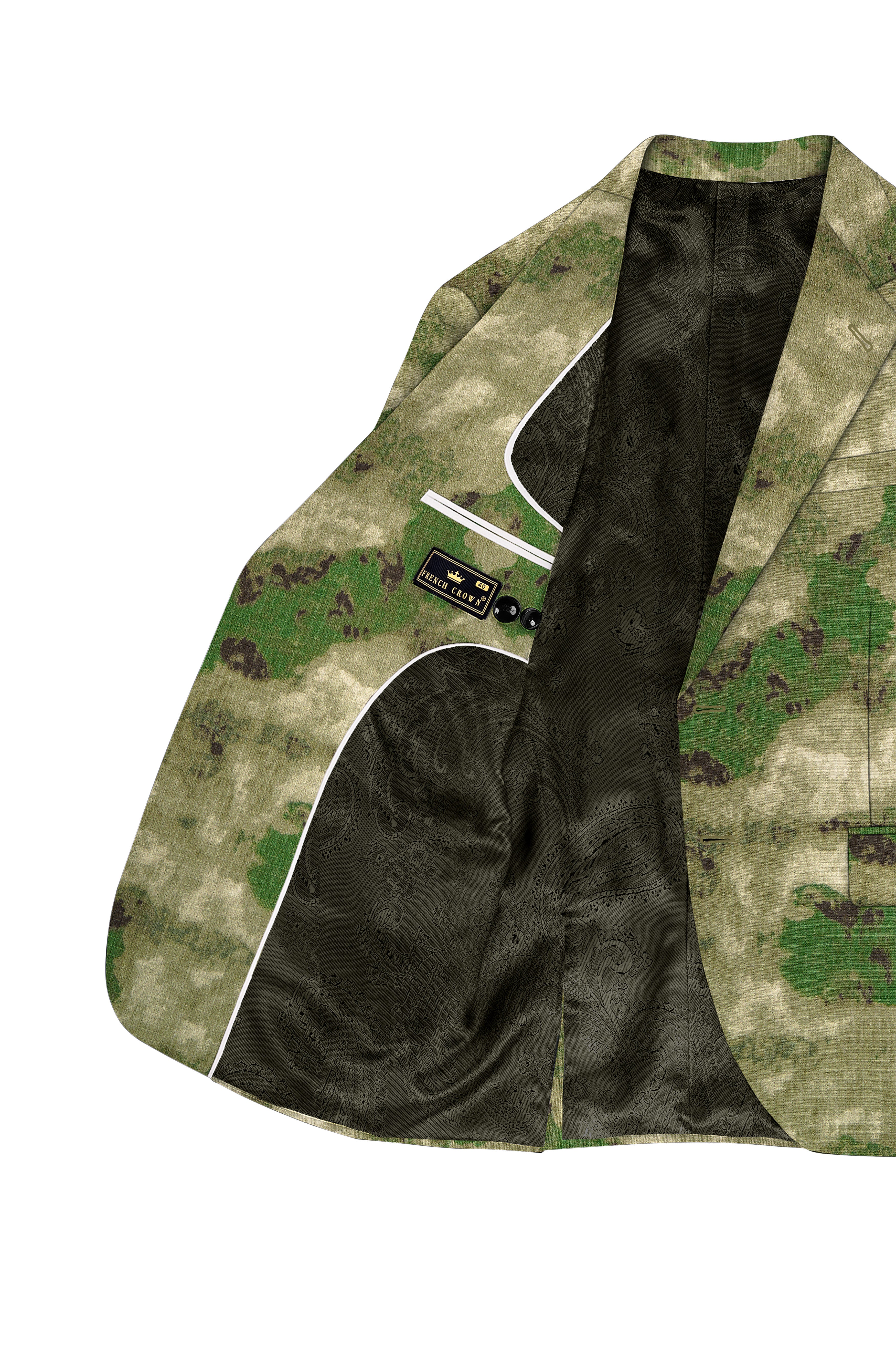 Virenza-Rifle Green and Wafer Cream Tie Dye Printed Premium Cotton Single Breasted Blazer