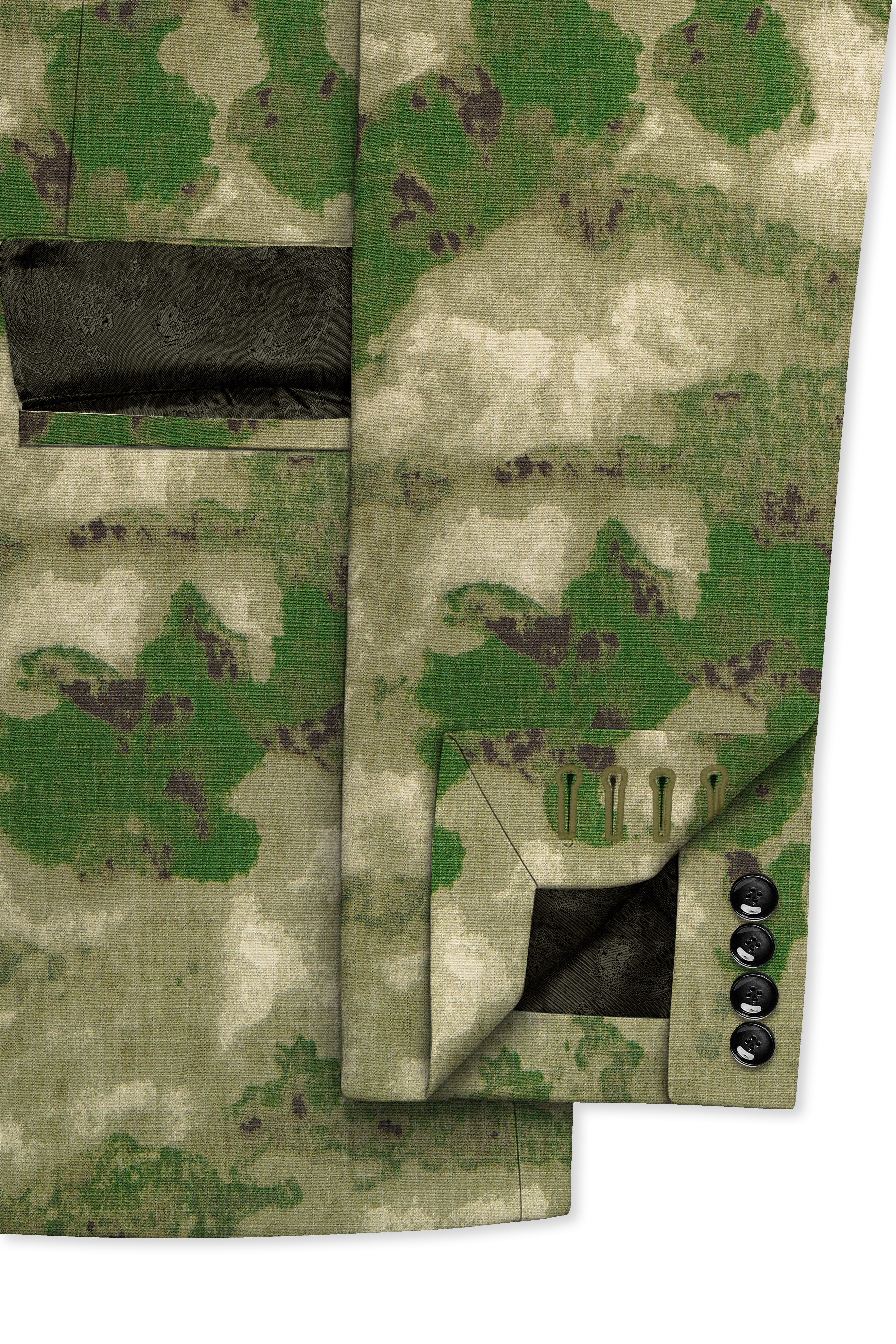 Virenza-Rifle Green and Wafer Cream Tie Dye Printed Premium Cotton Single Breasted Blazer