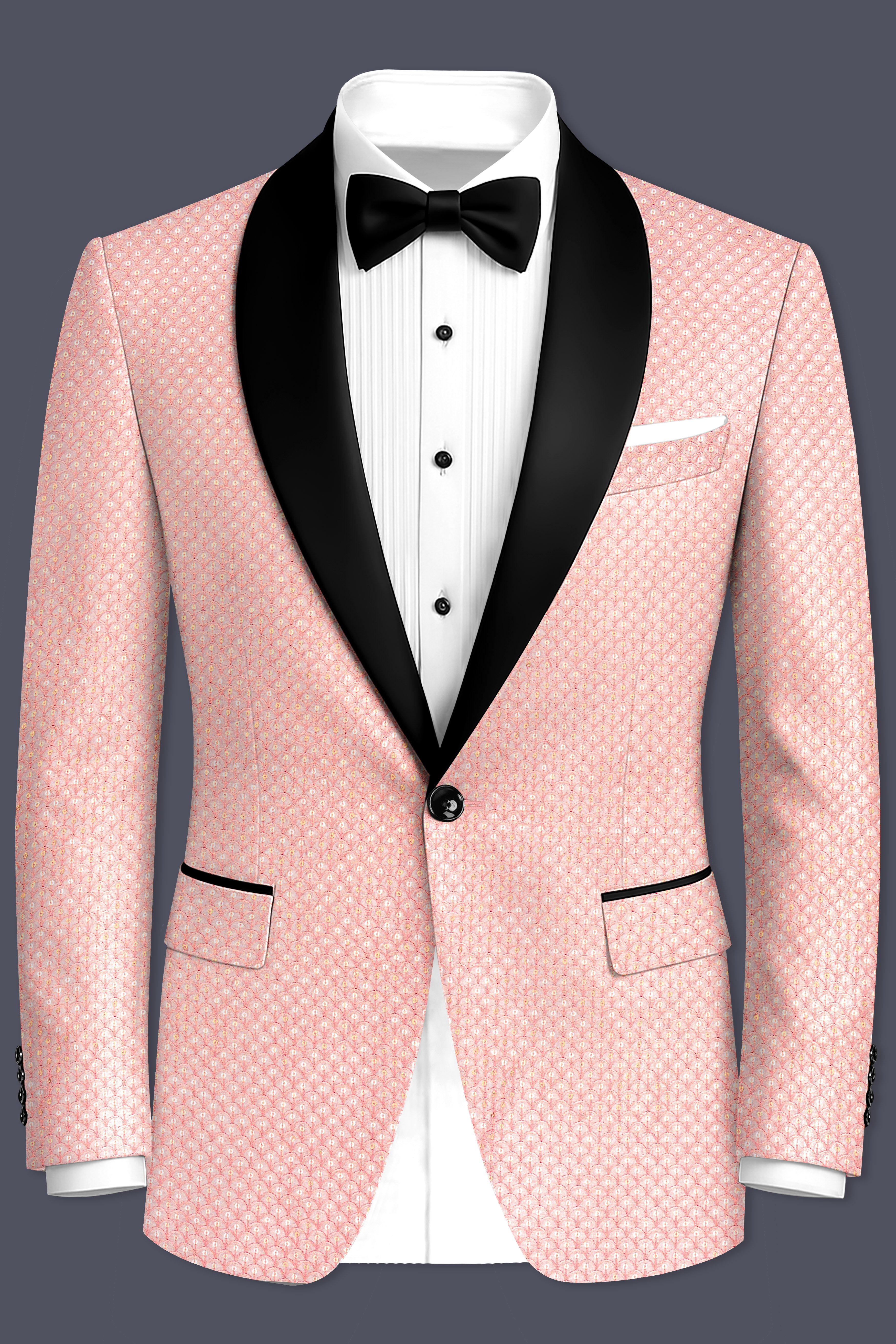 Rosavon-Mandys Pink Cotton Thread Heavy Embroidered Designer Tuxedo Blazer