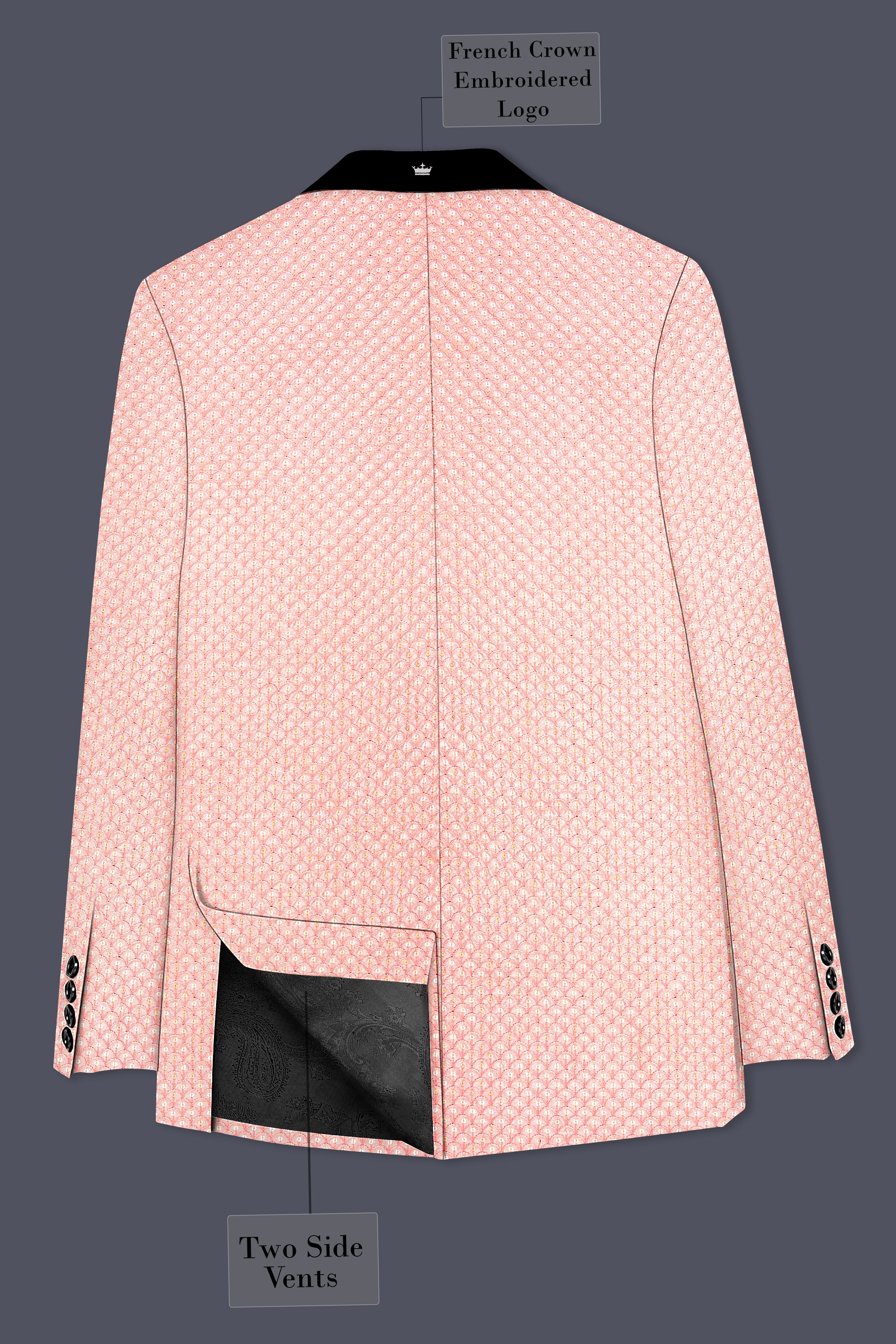 Rosavon-Mandys Pink Cotton Thread Heavy Embroidered Designer Tuxedo Blazer