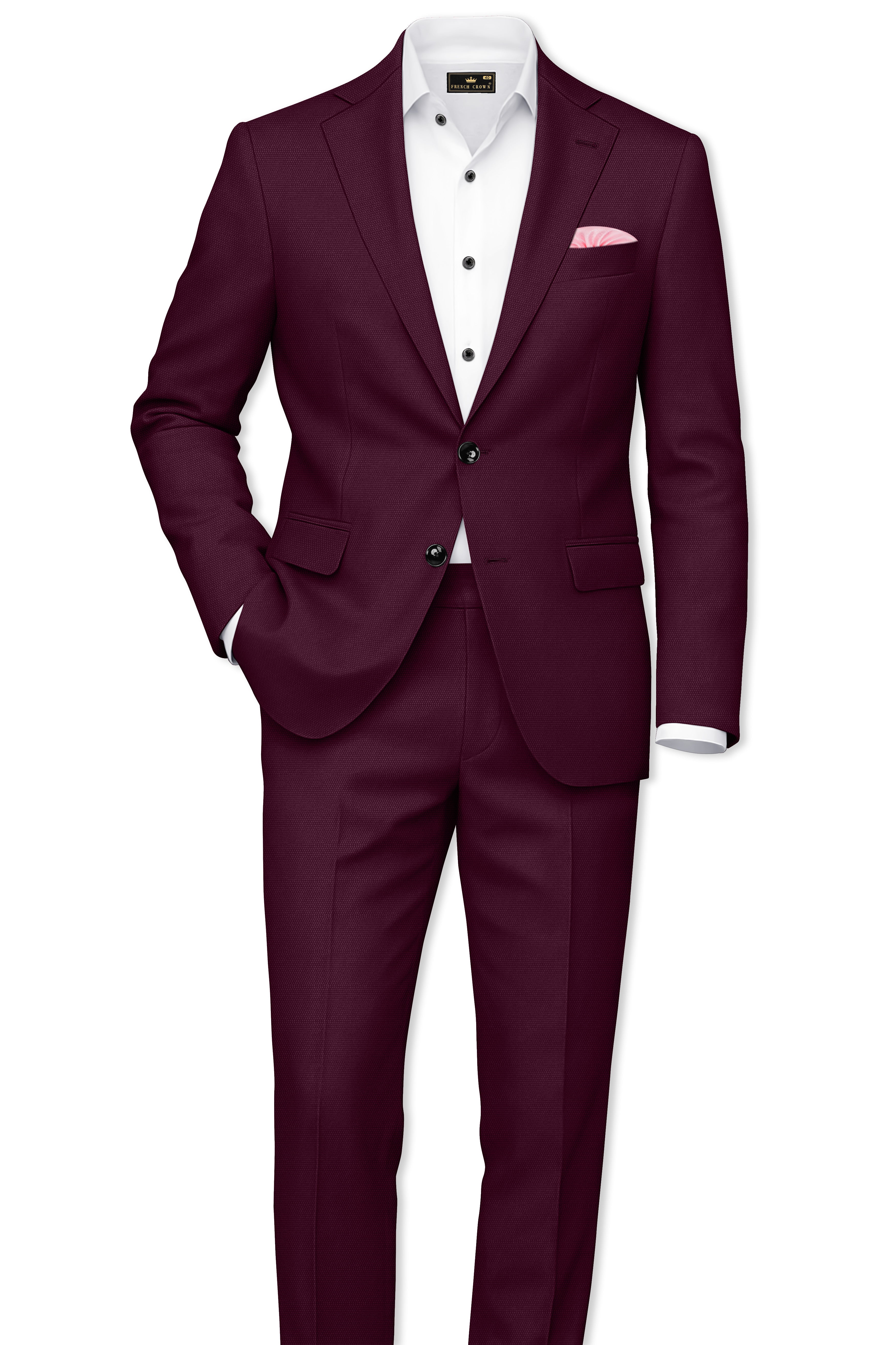 Auremar-Barossa Maroon Textured Wool Rich Single Breasted Blazer