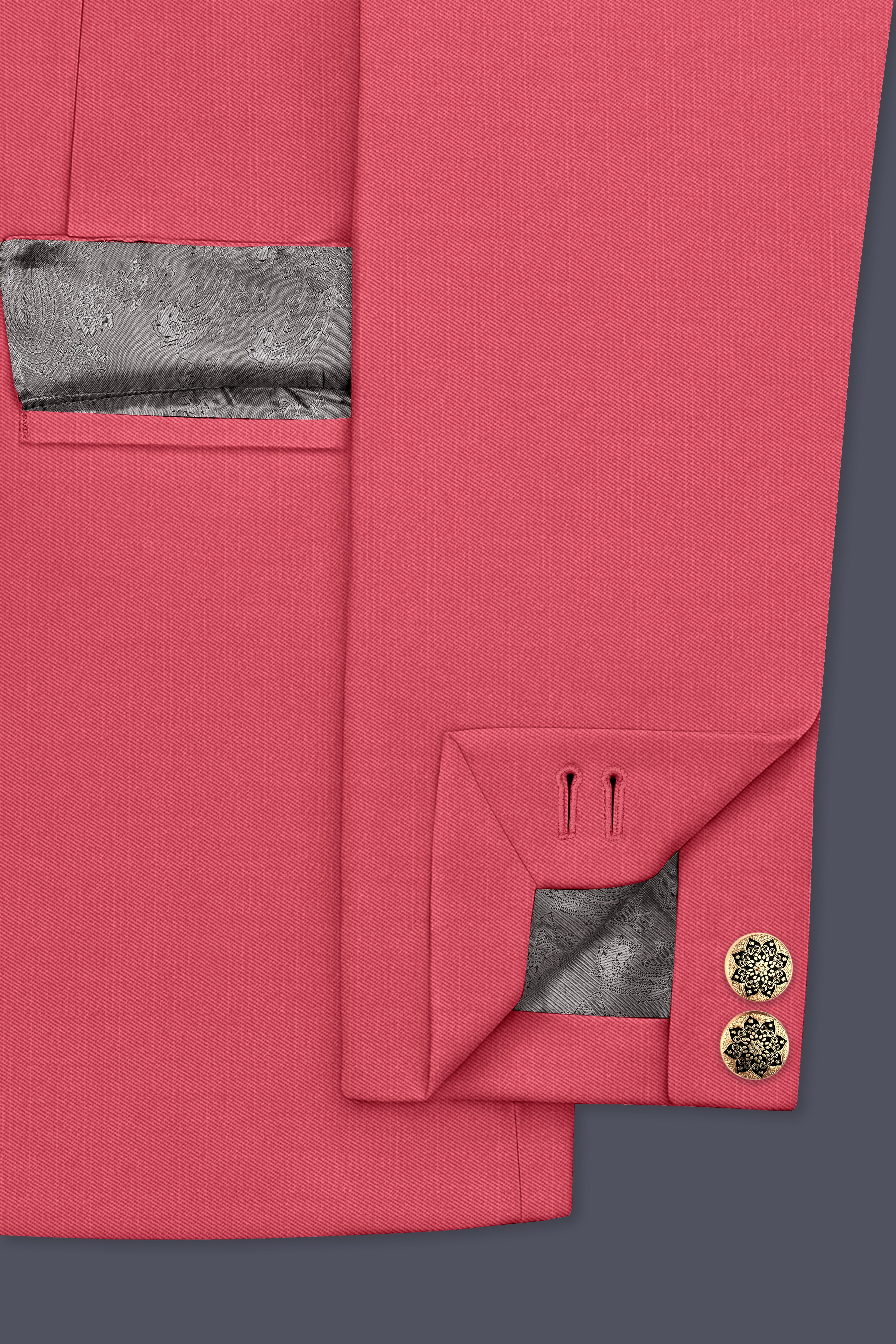 Aurerosa-Roman Pink Wool Rich Bandhgala Slight Stretch Blazer