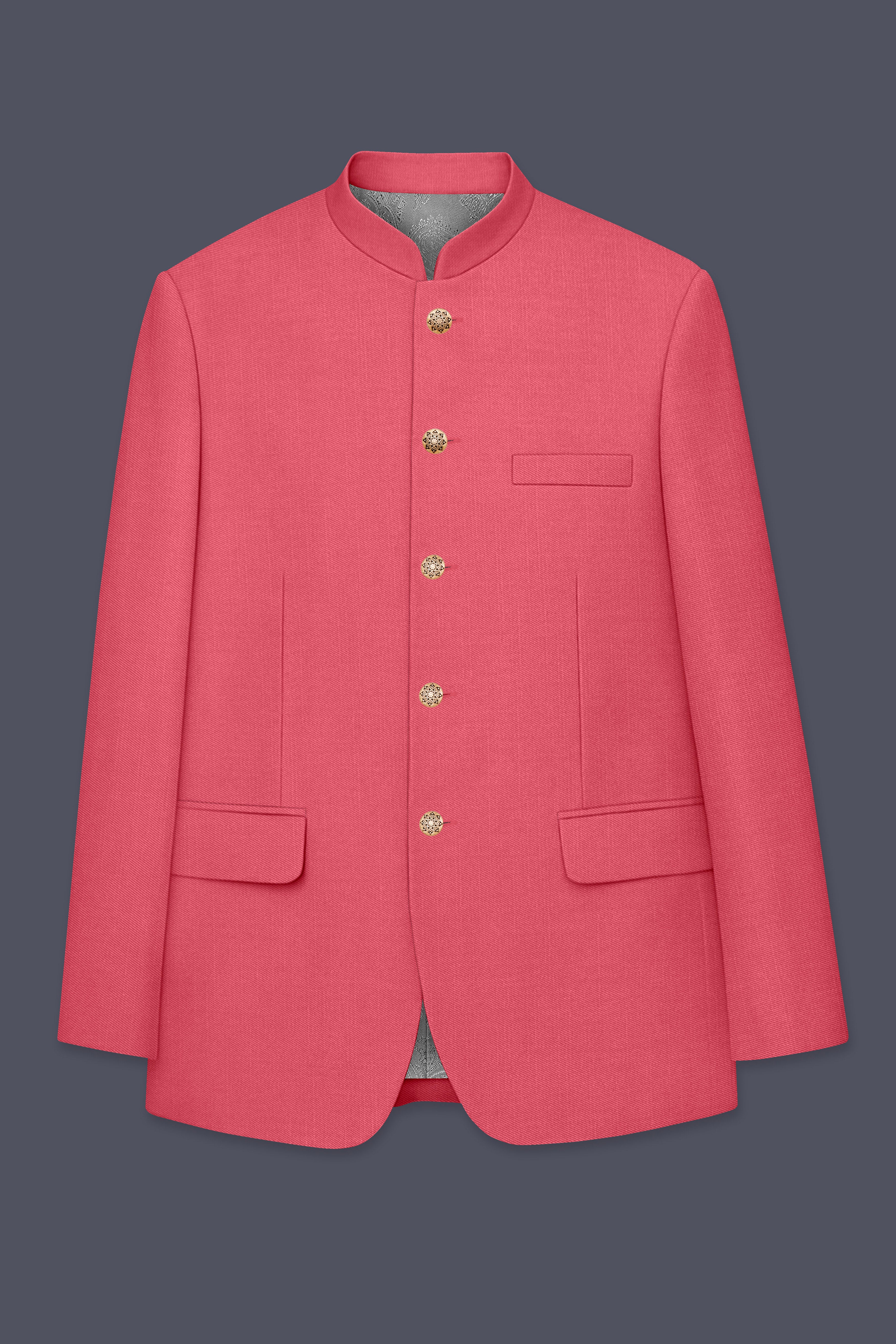 Aurerosa-Roman Pink Wool Rich Bandhgala Slight Stretch Blazer