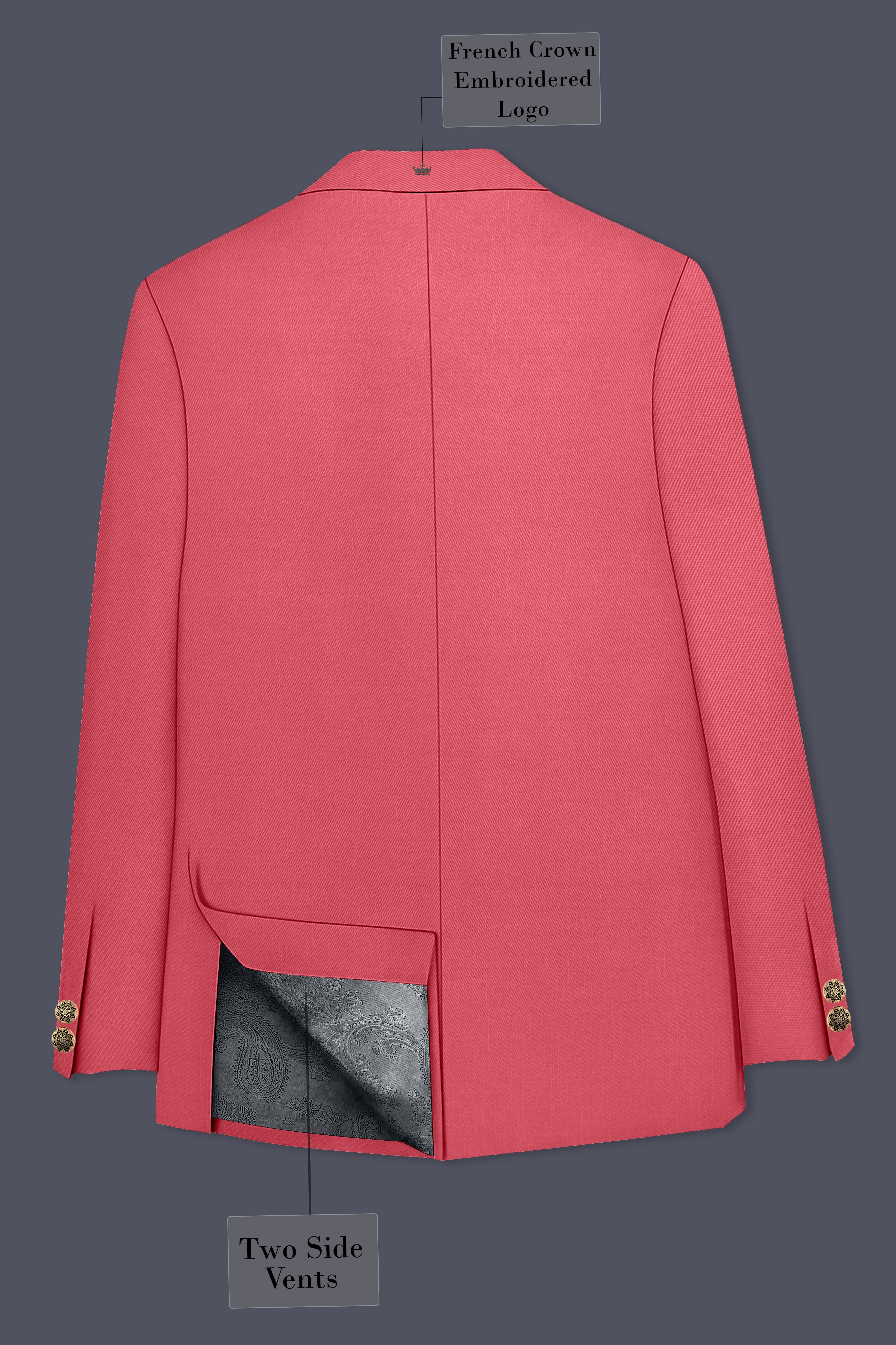 Aurerosa-Roman Pink Wool Rich Bandhgala Slight Stretch Blazer
