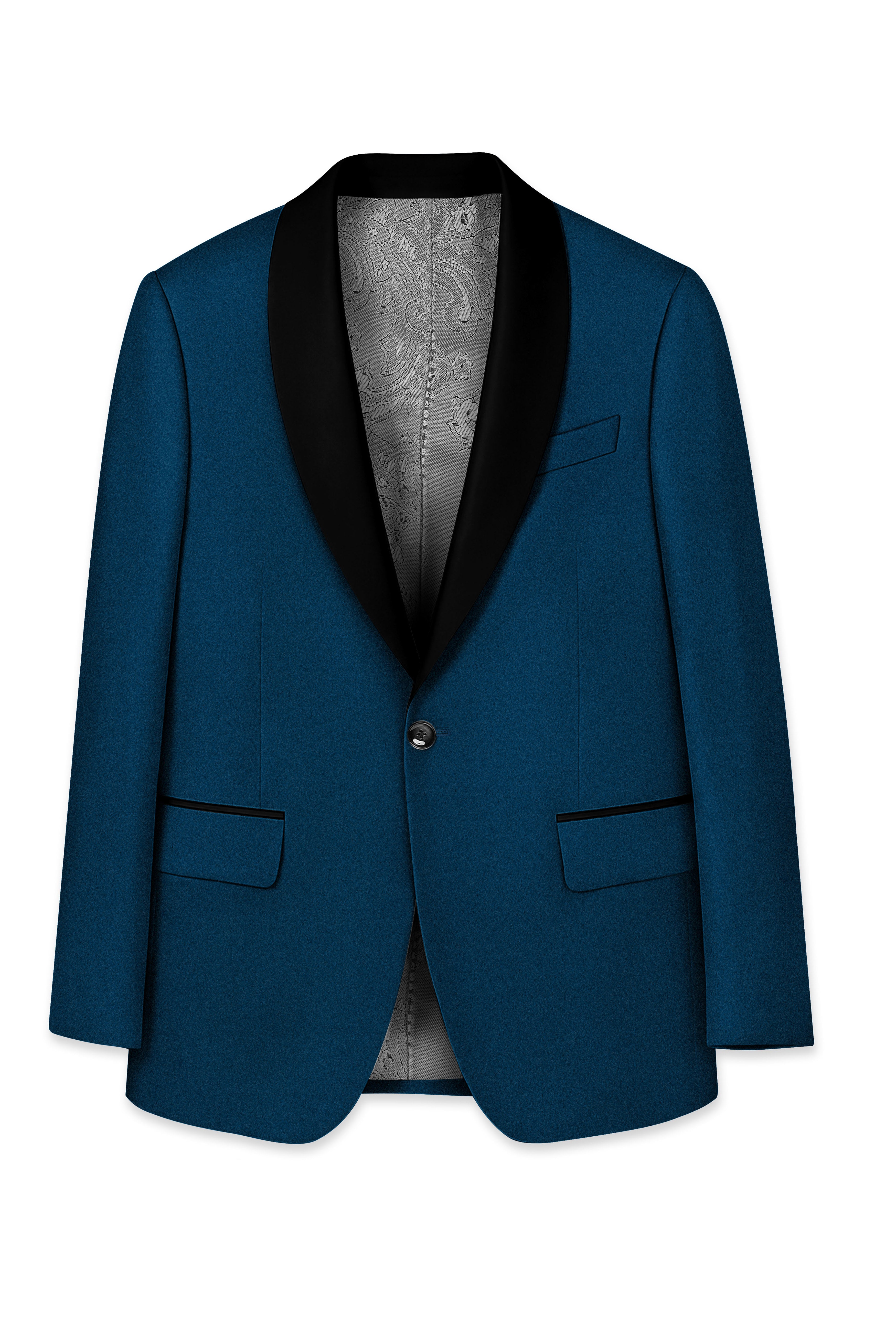 Aureblu-Korean Prussian Blue 4-Way Stretch Wool Rich Tuxedo Blazer