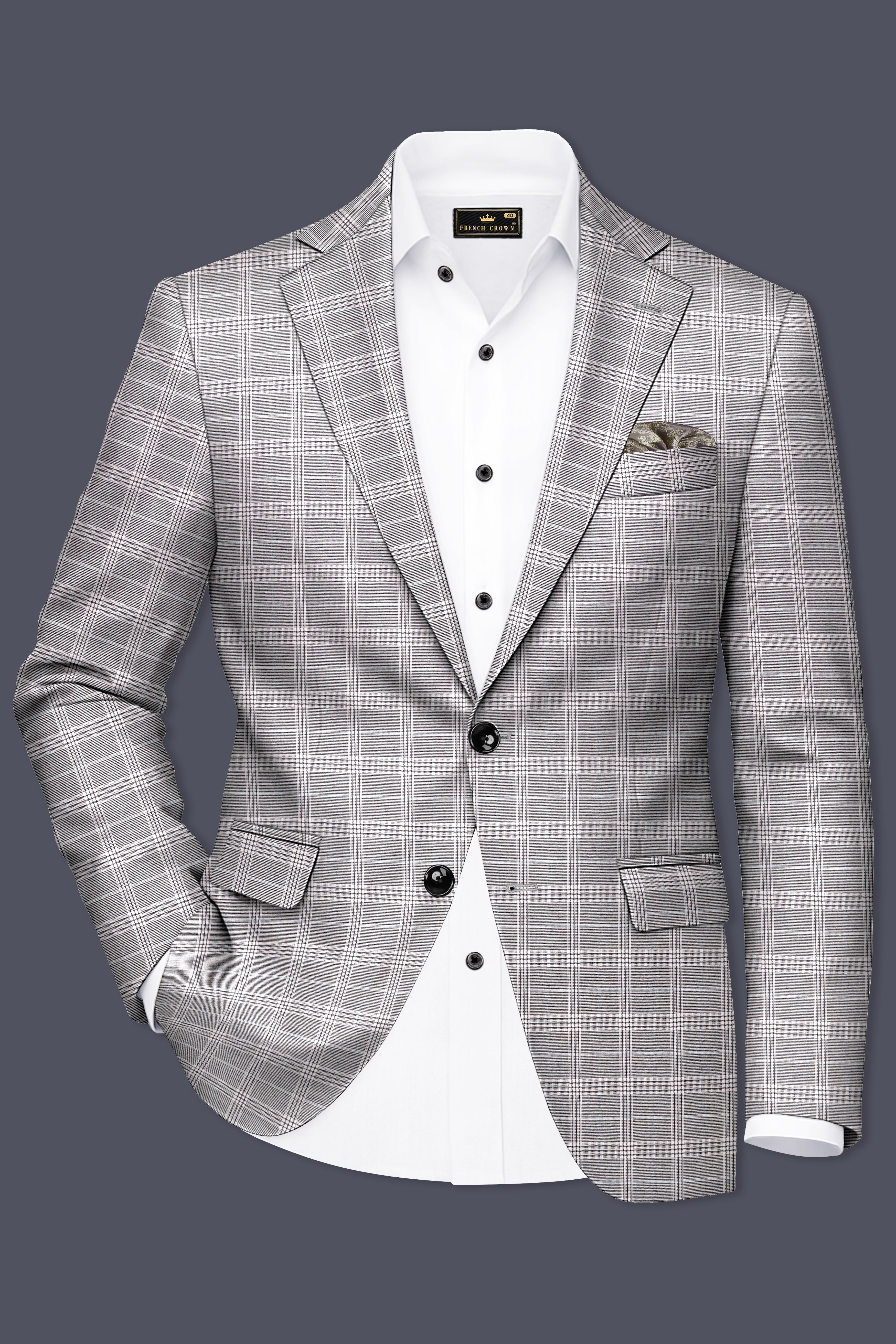 Noblero-Nobel Gray Plaid Wool Rich Single Breasted Blazer