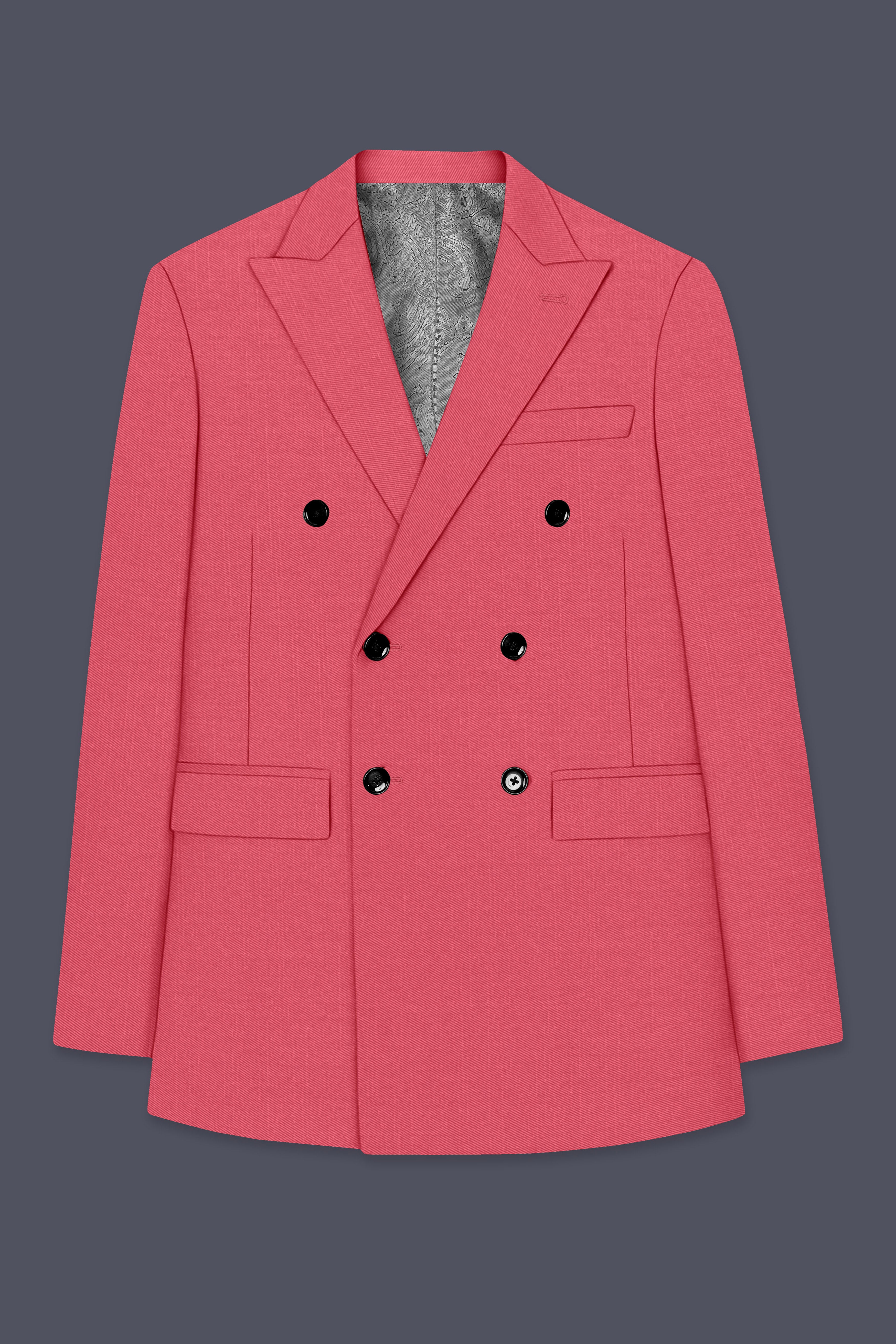 Aurerosa-Roman Pink Wool Rich Double Breasted Slight Stretch Blazer
