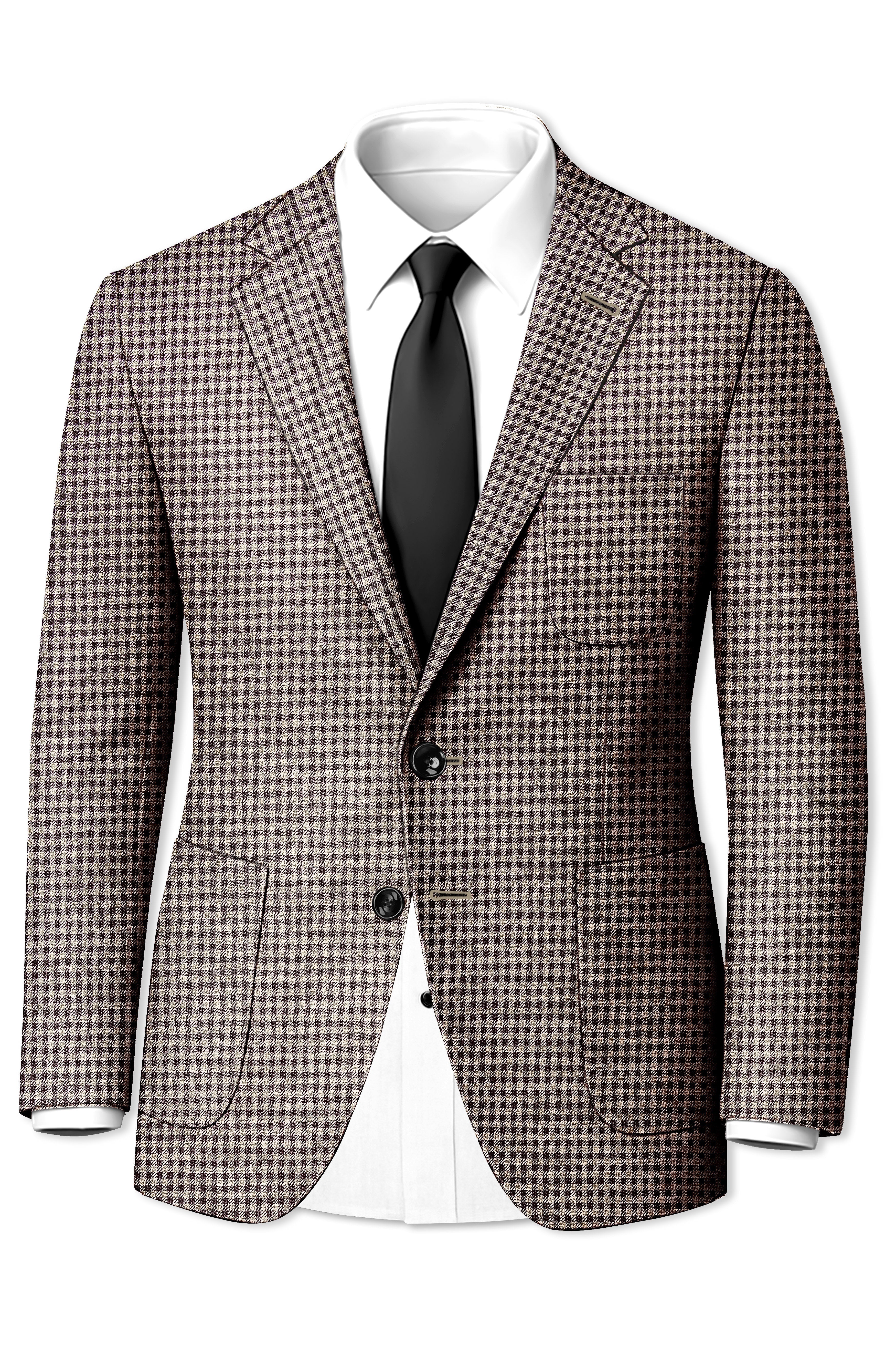 Imperium-Emperor Brown And Swiss Cream Gingham Plaid Tweed Single Breasted Sports Blazer