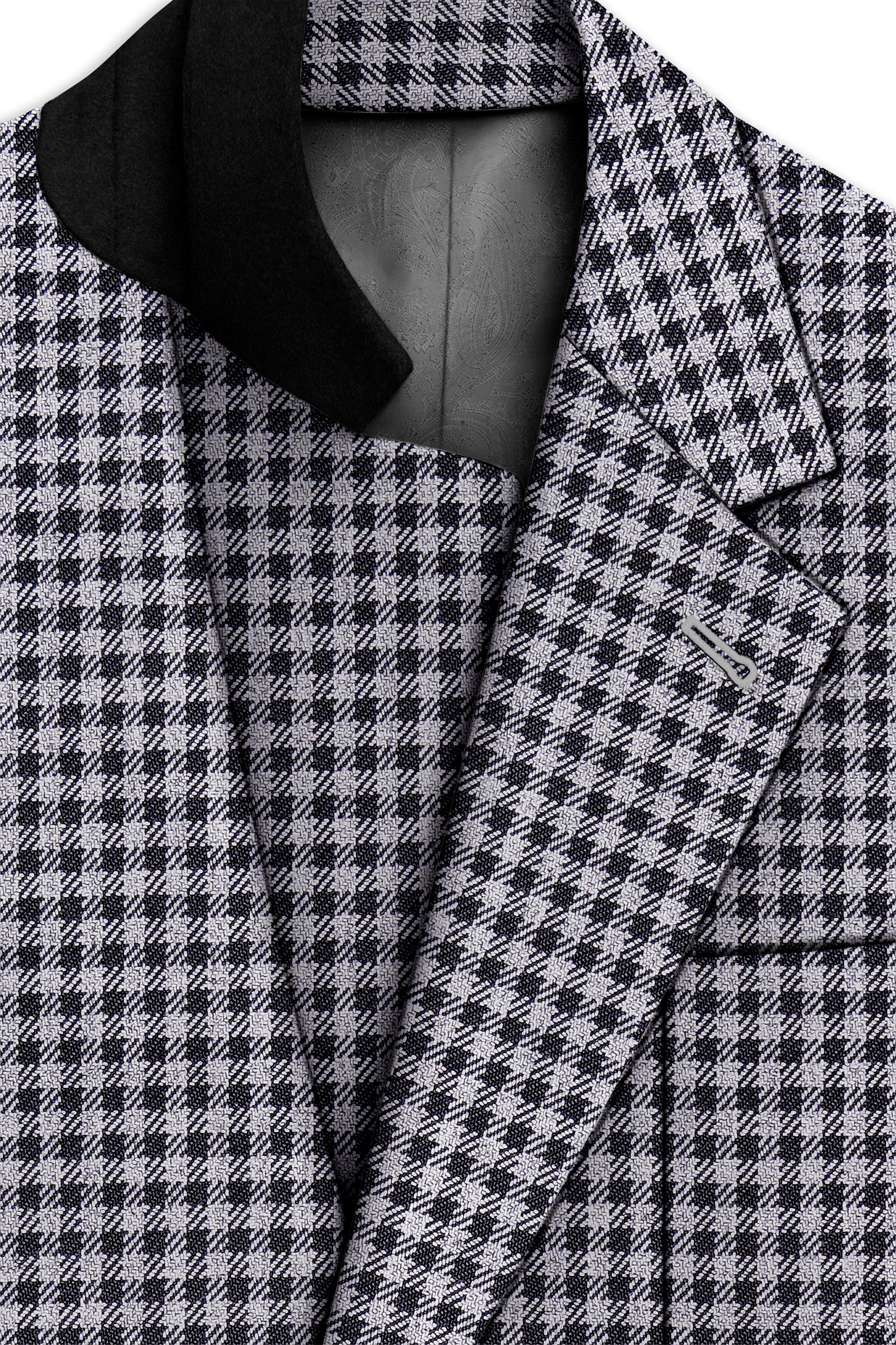 Graphite-Metallic Gray And Tuatara Gingham Plaid Tweed Single Breasted Sports Blazer