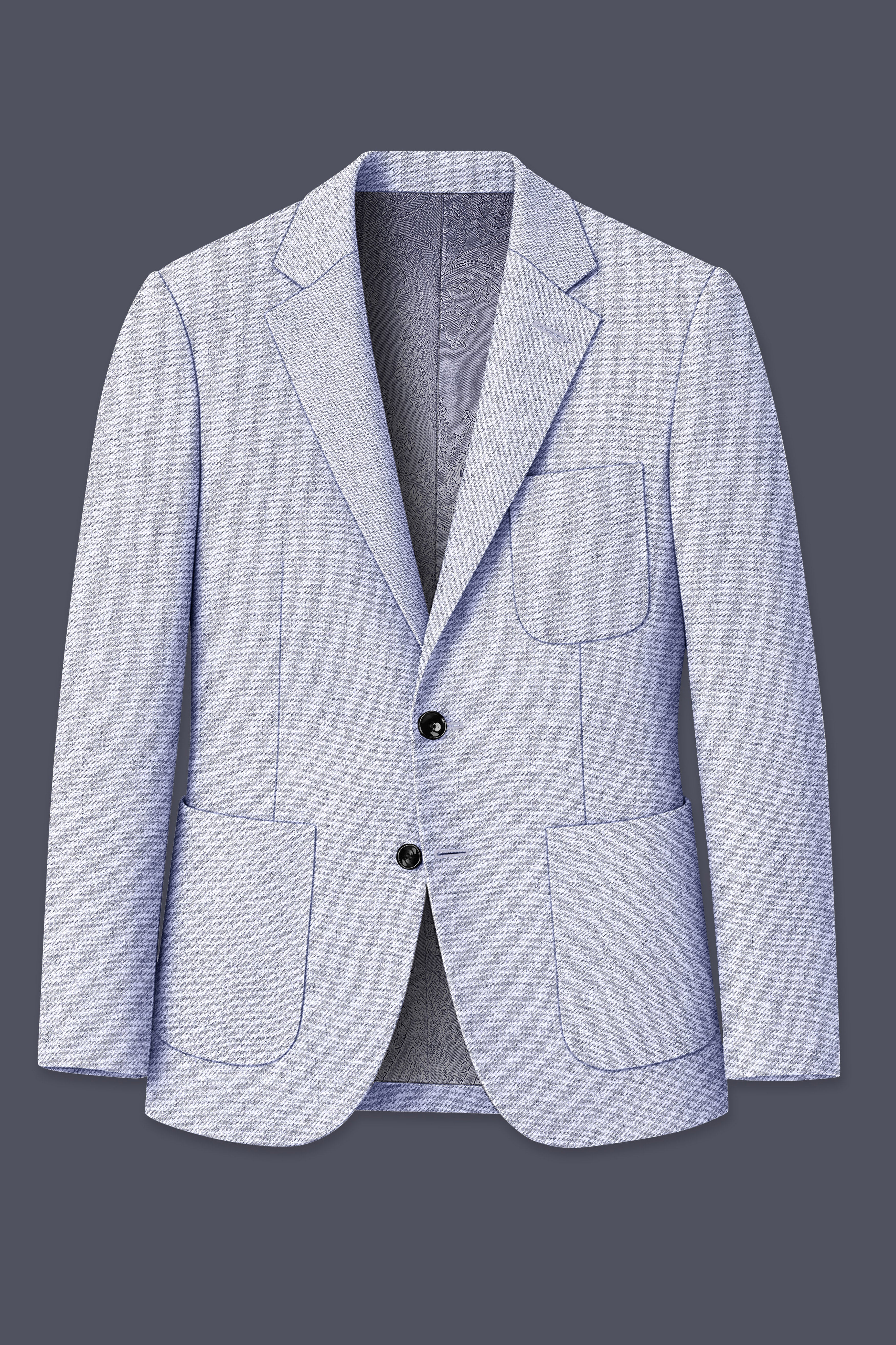 Celestia-Frosted Lilac Blue Textured Tweed Single Breasted Sports Blazer