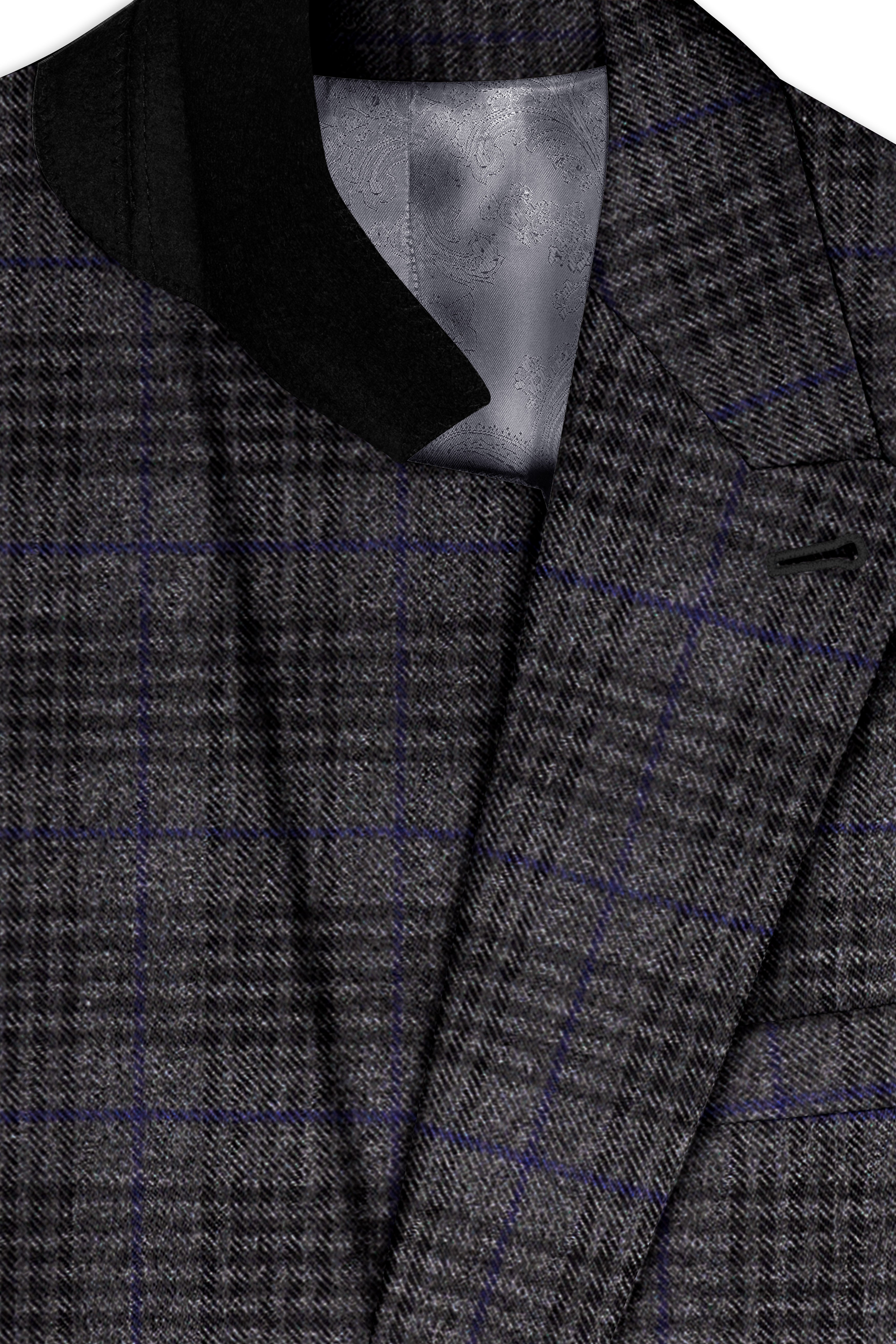 Cinerro-Shark Gray Plaid Tweed Double Breasted Blazer