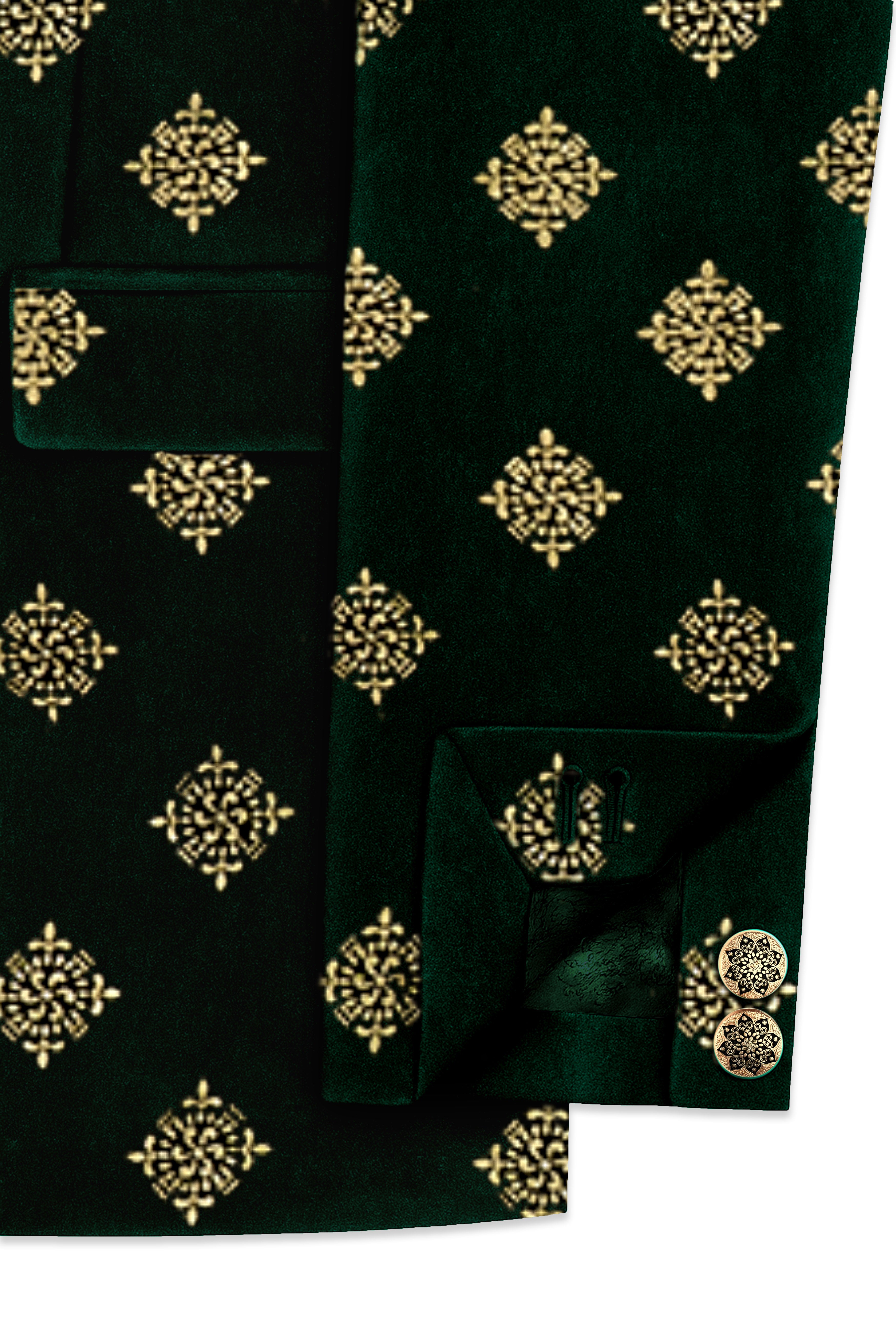 Verdoro-Gordons Green Textured Velvet Cross Placket Bandhgala Blazer