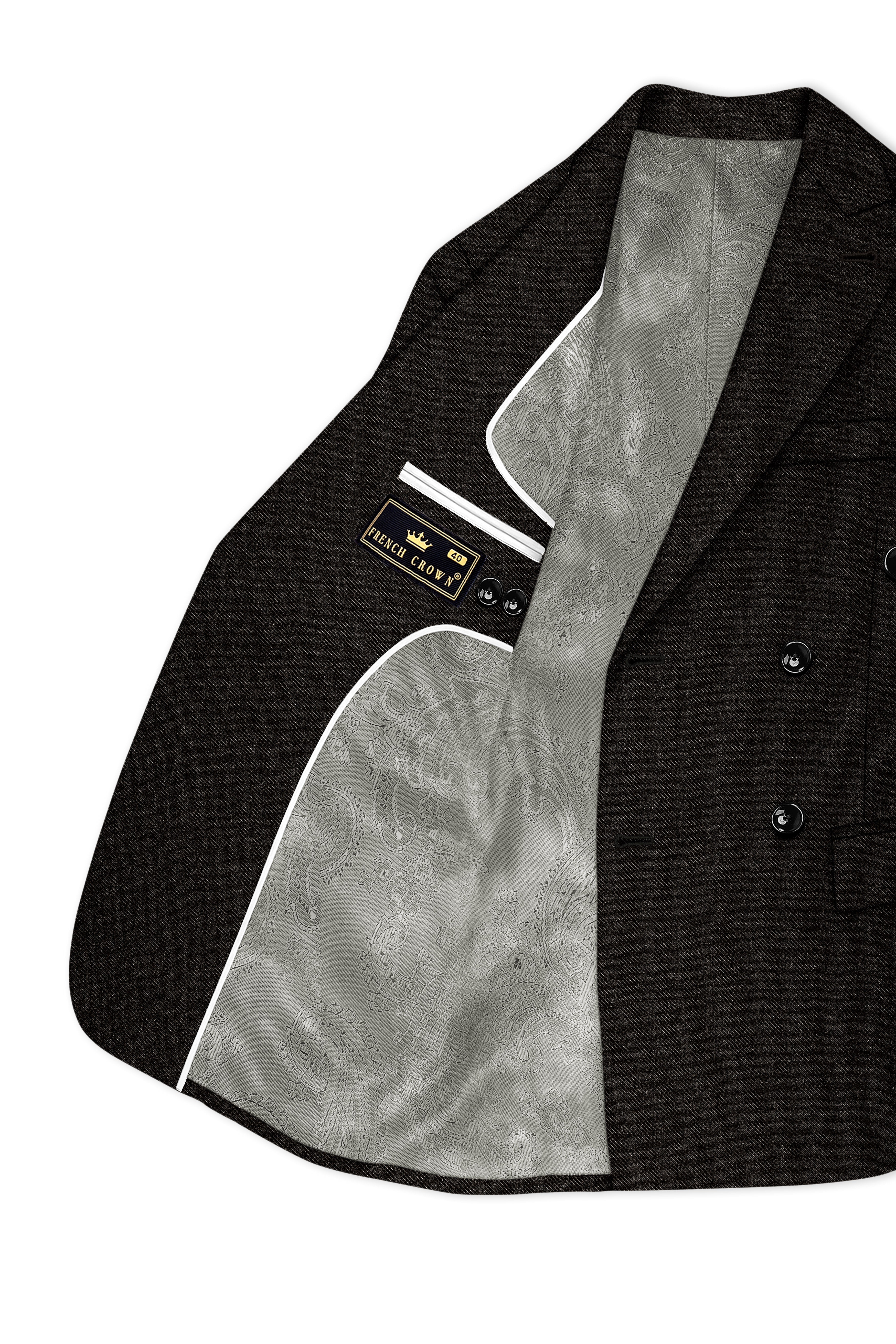 Aurezeus-Zeus Brown Textured Tweed Double Breasted Blazer